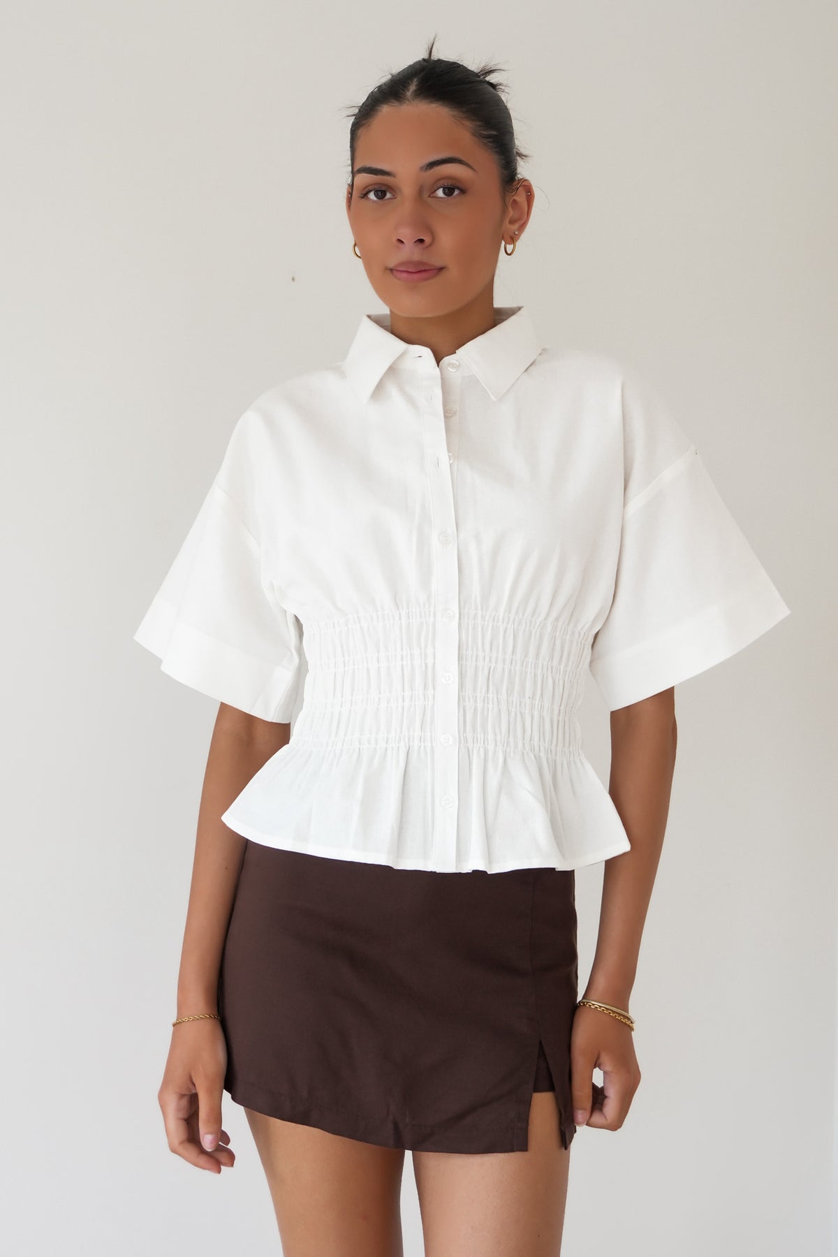Timeless Shirred Top White