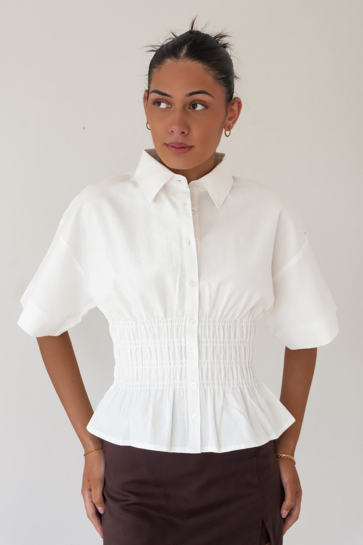 Timeless Shirred Top White