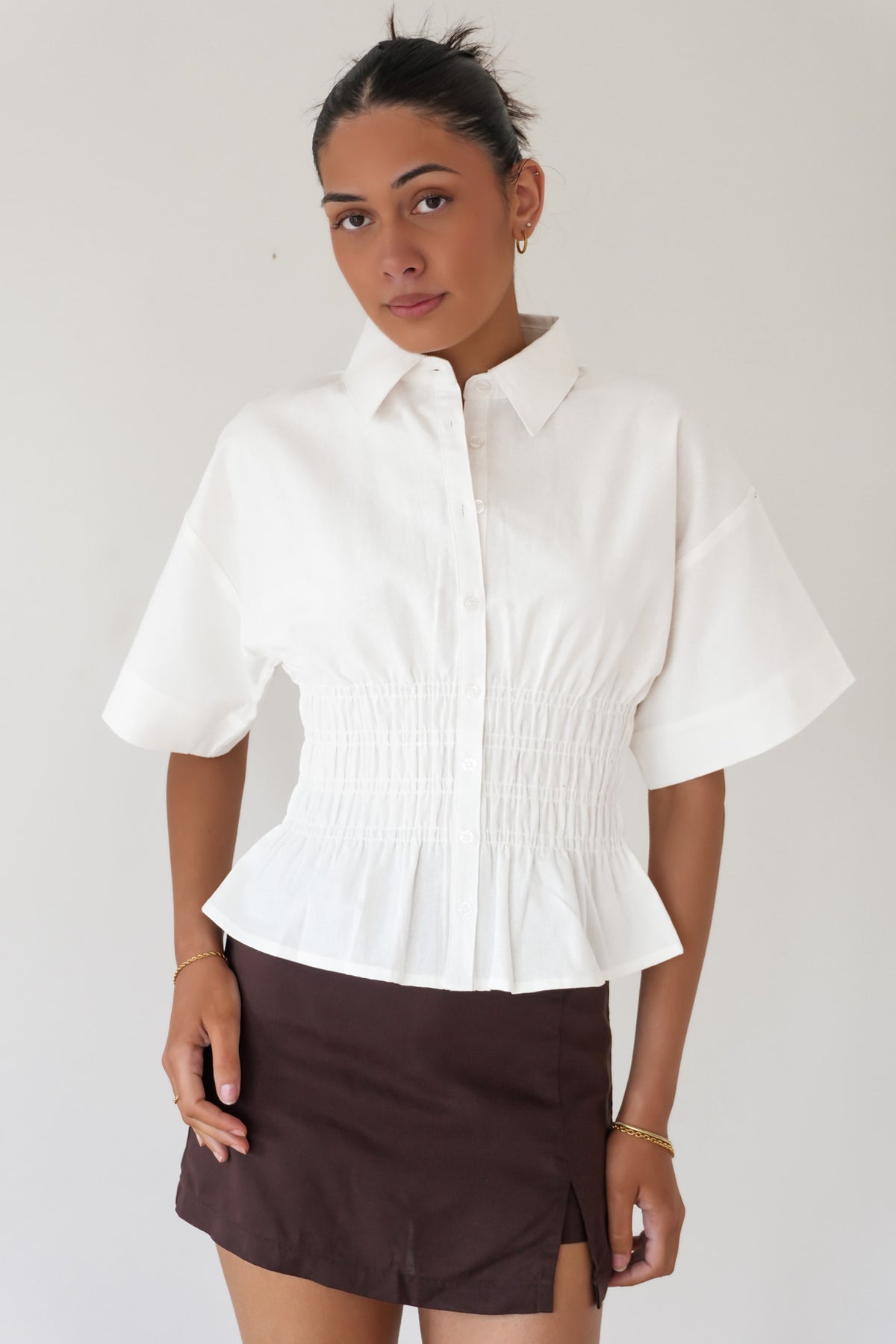 Timeless Shirred Top White