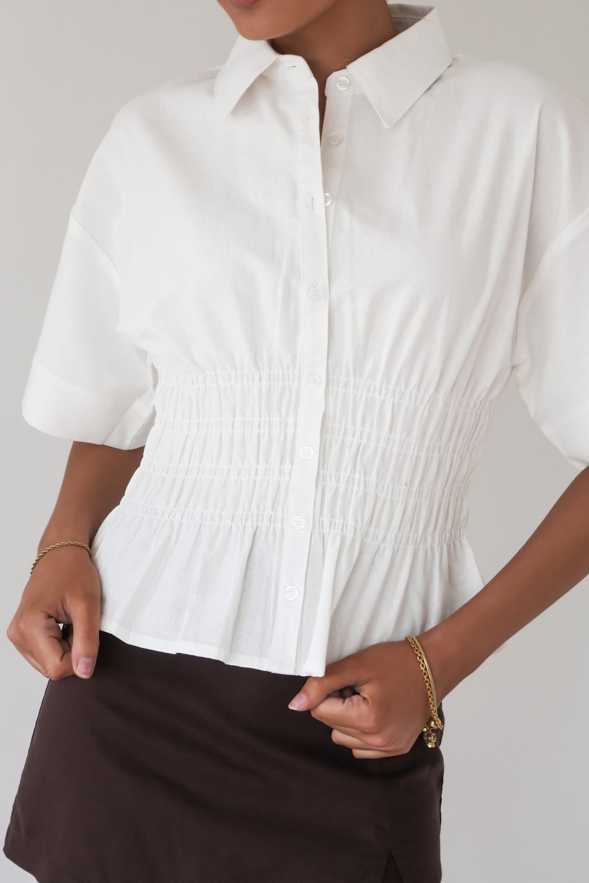 Timeless Shirred Top White