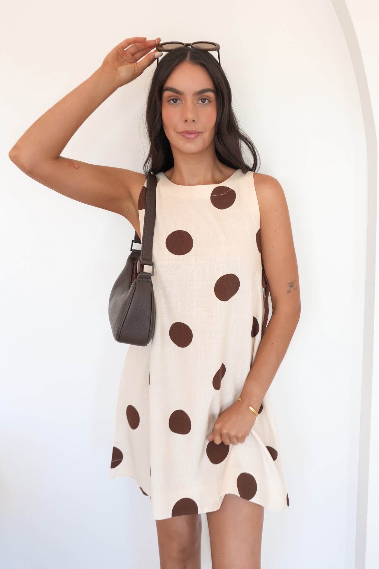 Todd Mini Dress Mocha Polka Dot