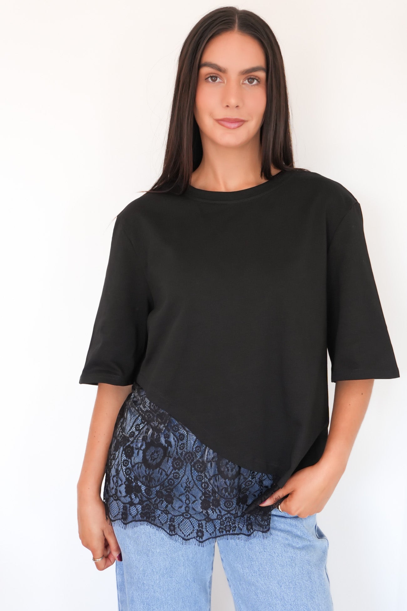 Tommi Lace Tee Black