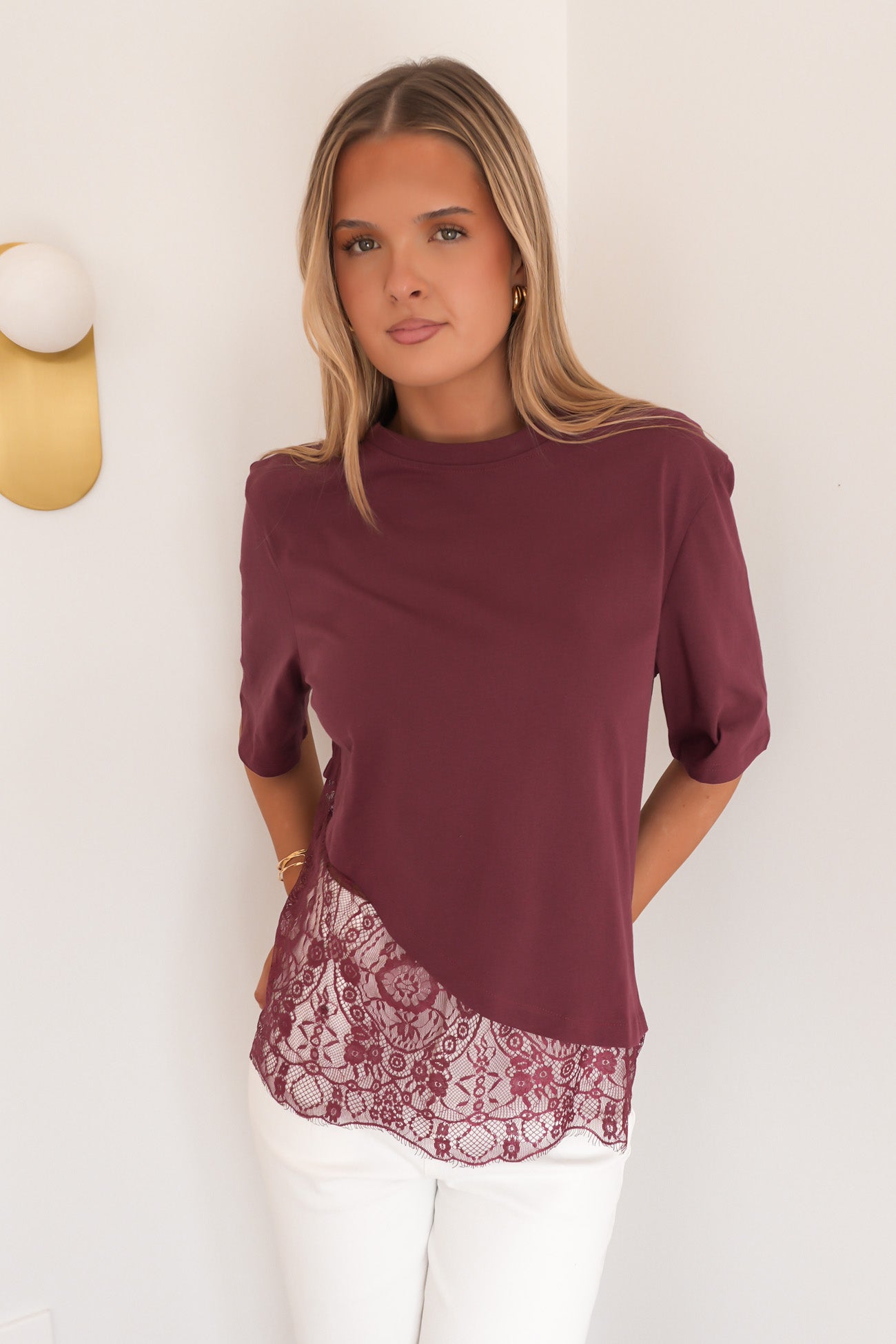 Tommi Lace Tee Burgundy