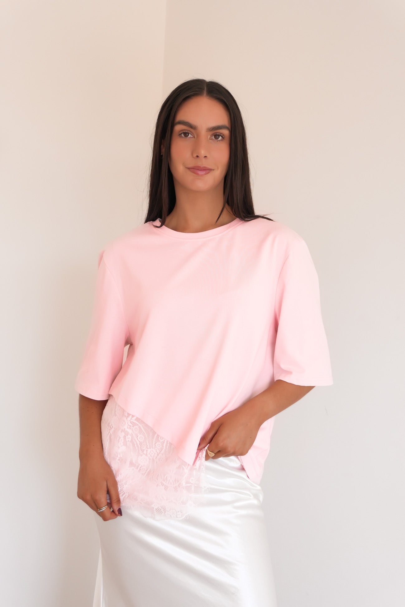 Tommi Lace Tee Pink