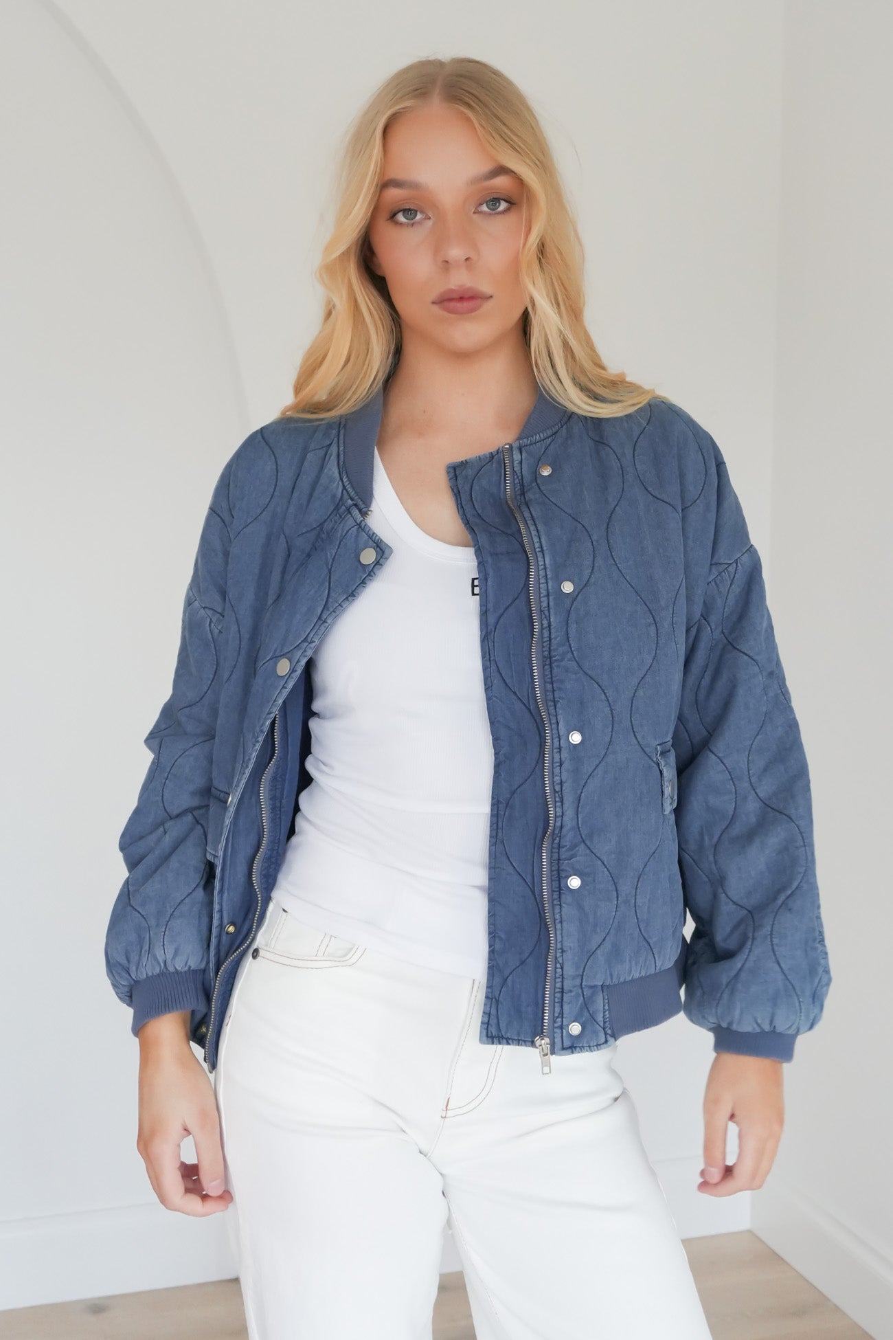 Toni Bomber Jacket Mid Blue Denim