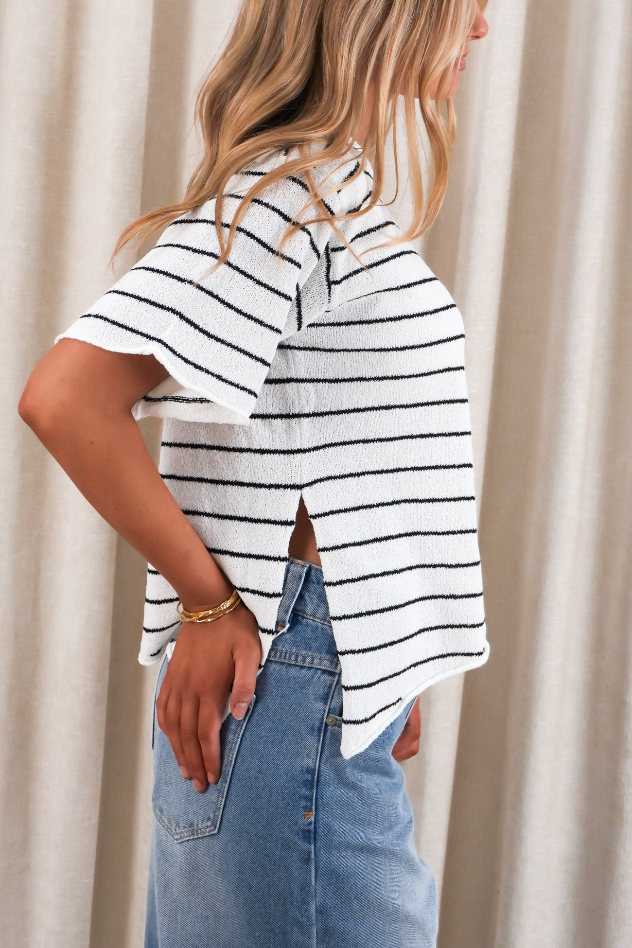 Tori Knit Top White Black Stripe