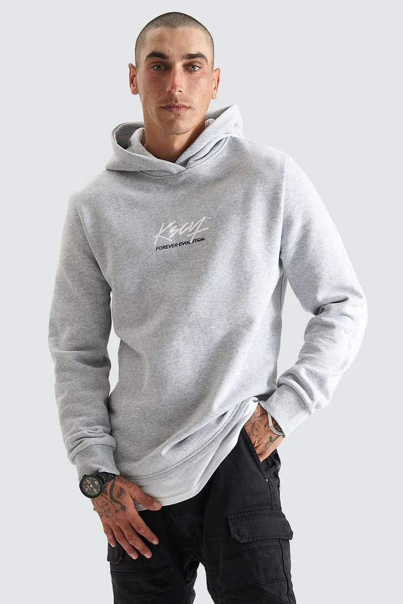 Trevor Hooded Layered Dual Curved Sweater Grey Marle