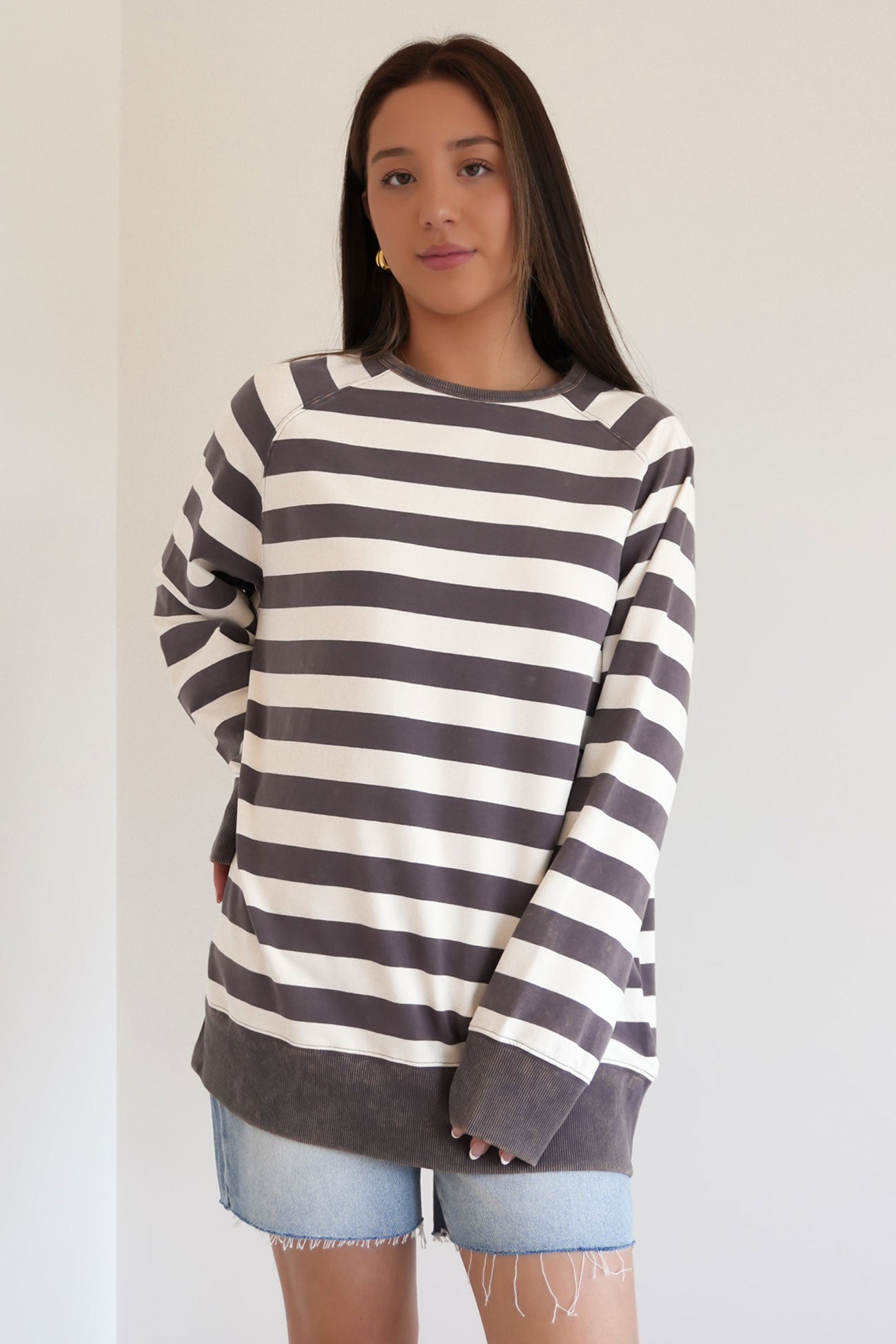 Trinity Crew Charcoal Cream Stripe