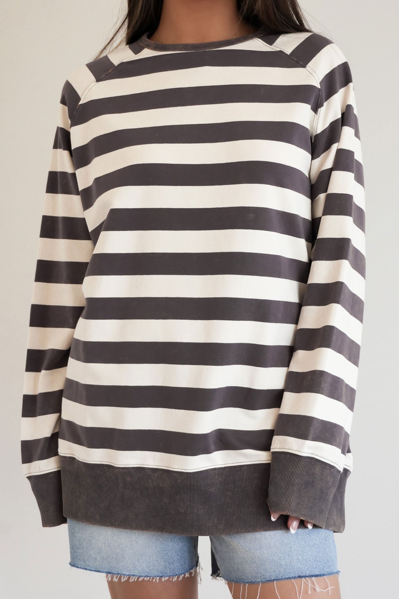 Trinity Crew Charcoal Cream Stripe