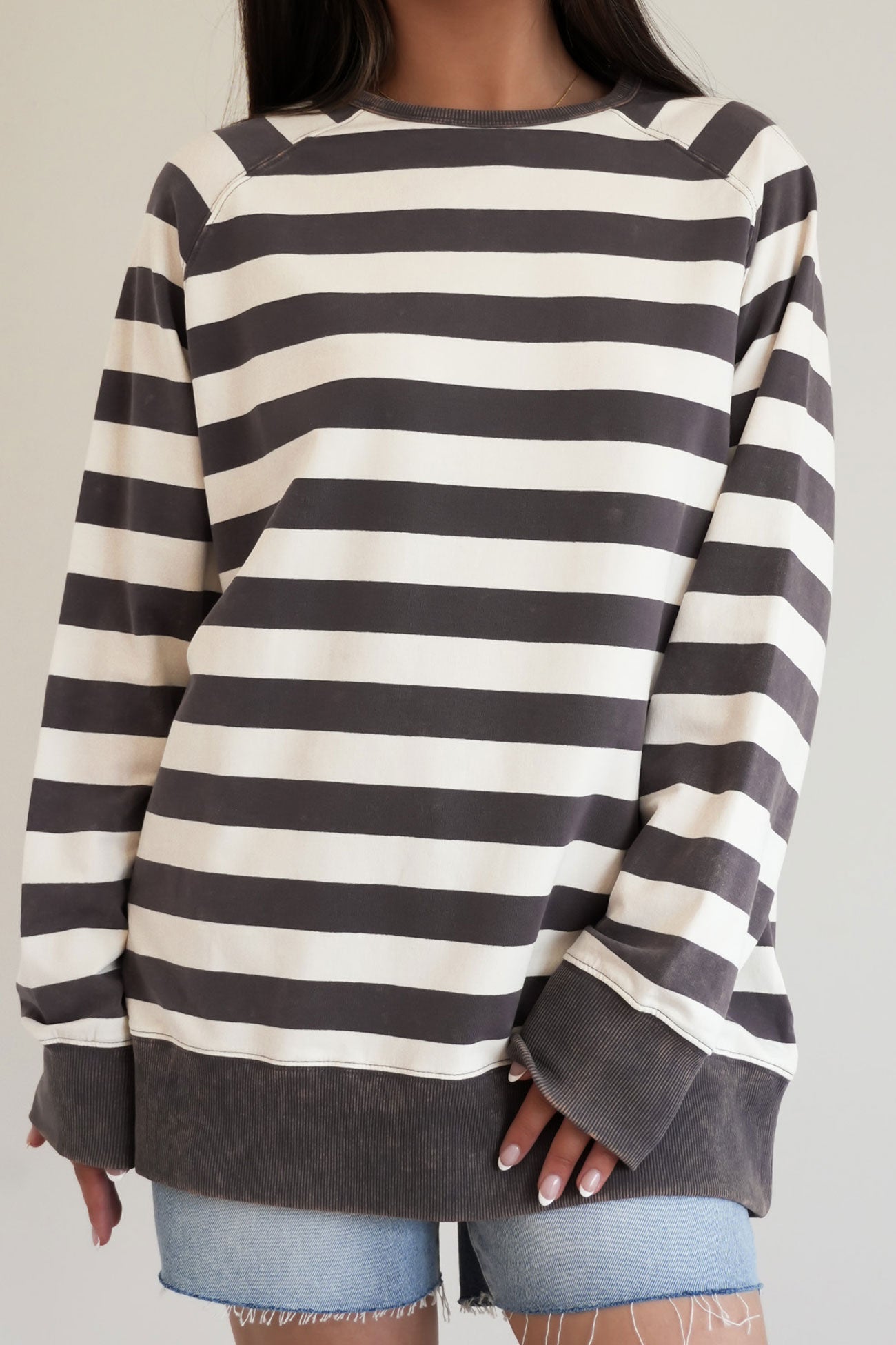 Trinity Crew Charcoal Cream Stripe
