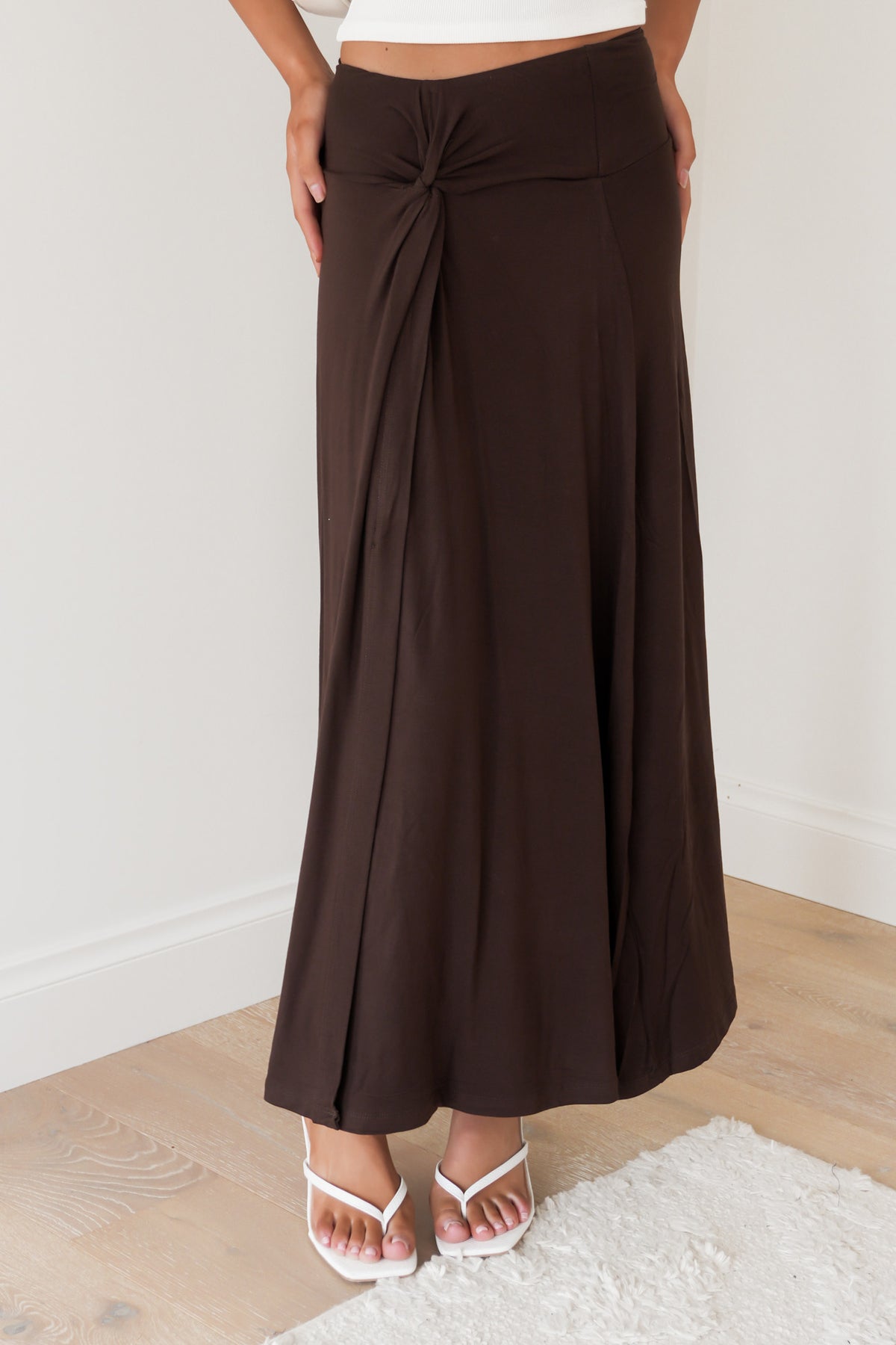 Twist Detail Maxi Skirt Chocolate