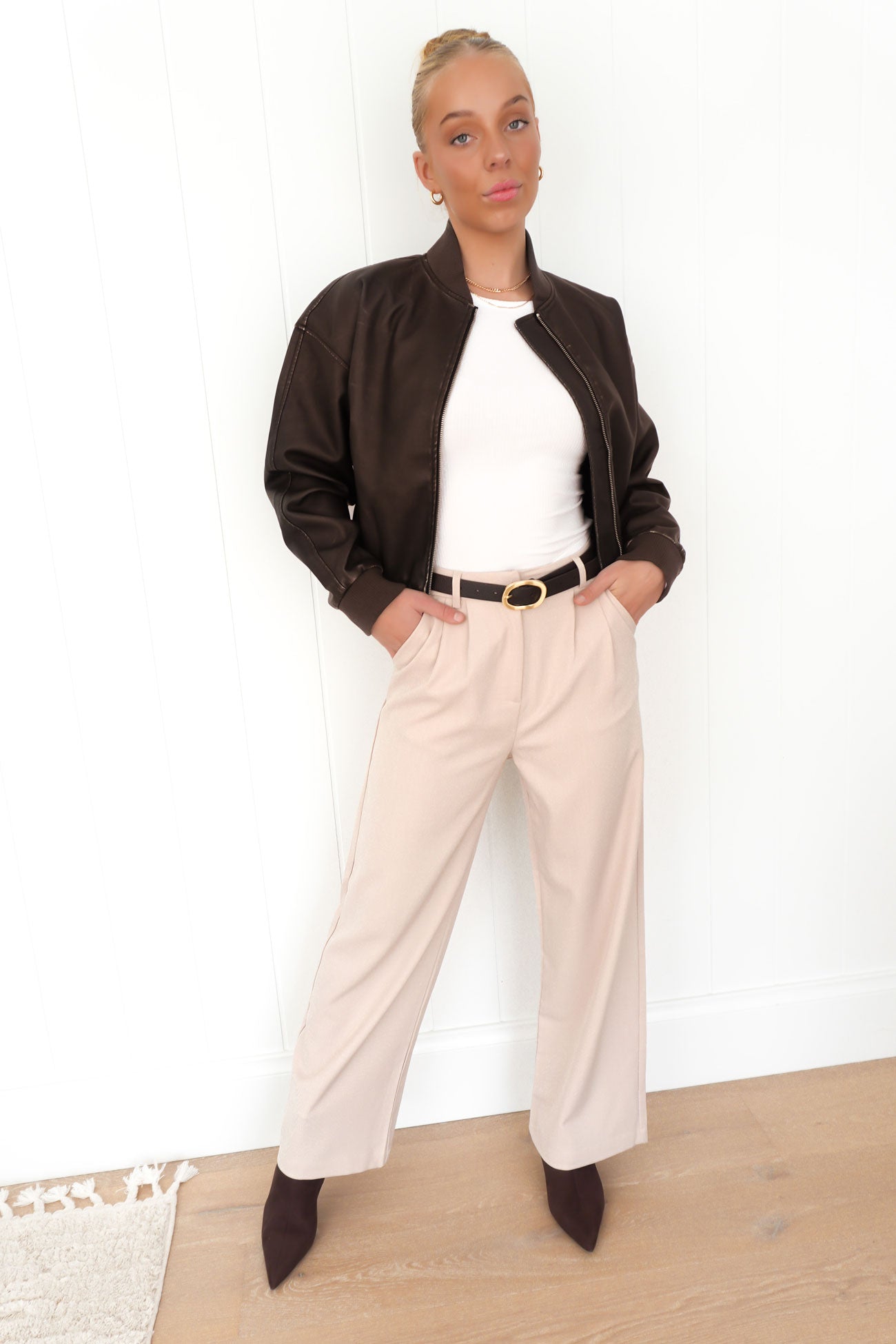 Tyler Pleather Bomber Brown