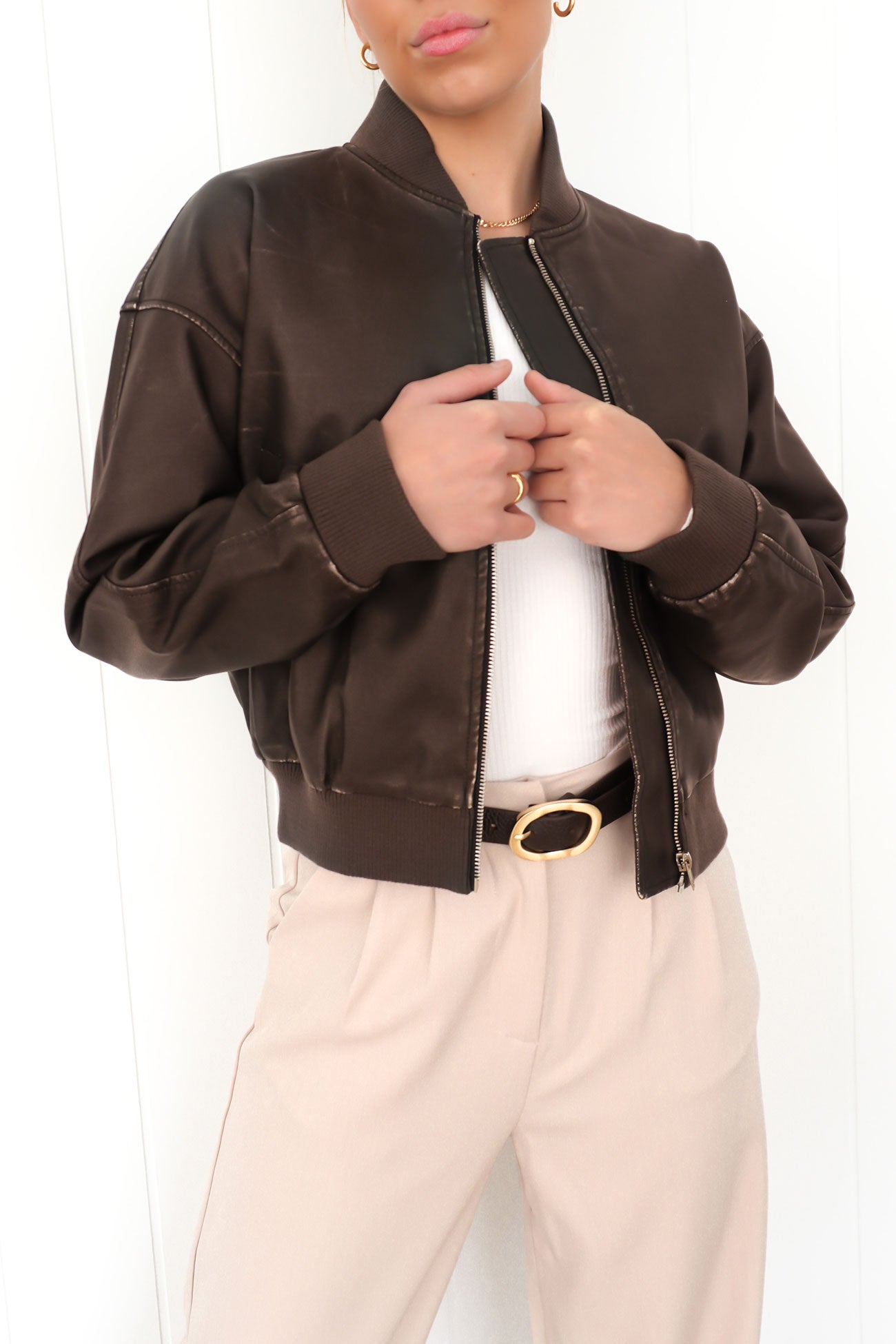 Tyler Pleather Bomber Brown