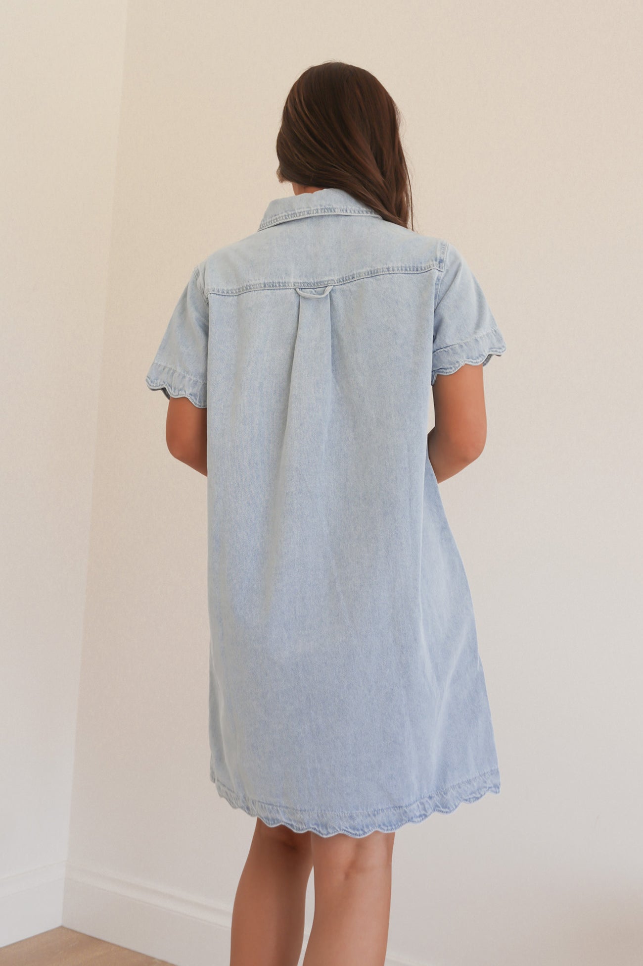 Vale Scalloped Denim Dress Bleach