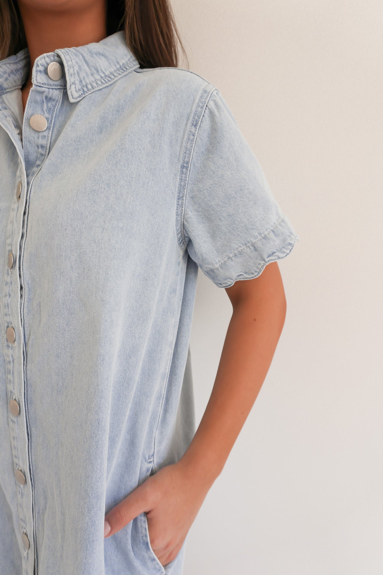 Vale Scalloped Denim Dress Bleach