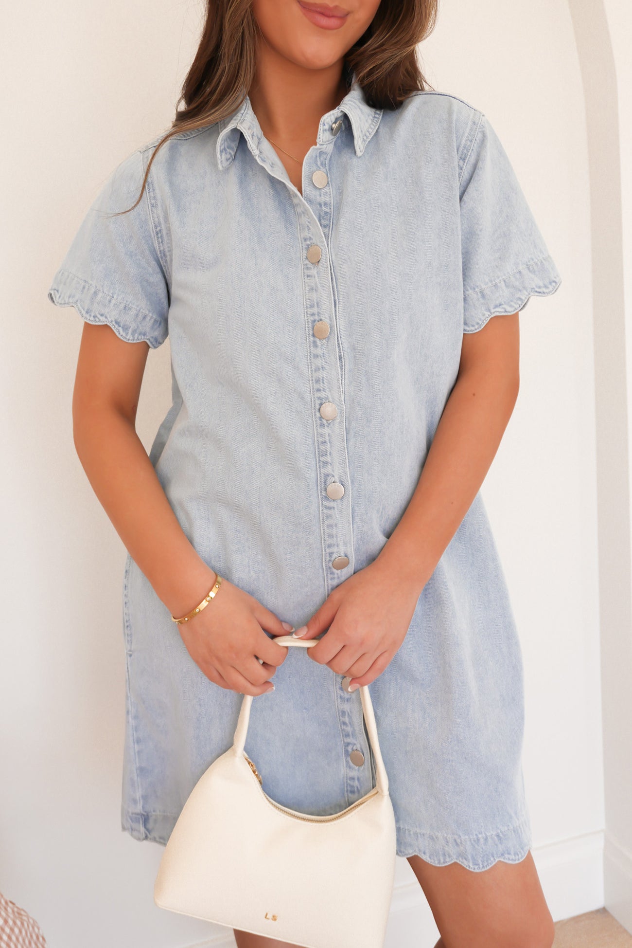 Vale Scalloped Denim Dress Bleach
