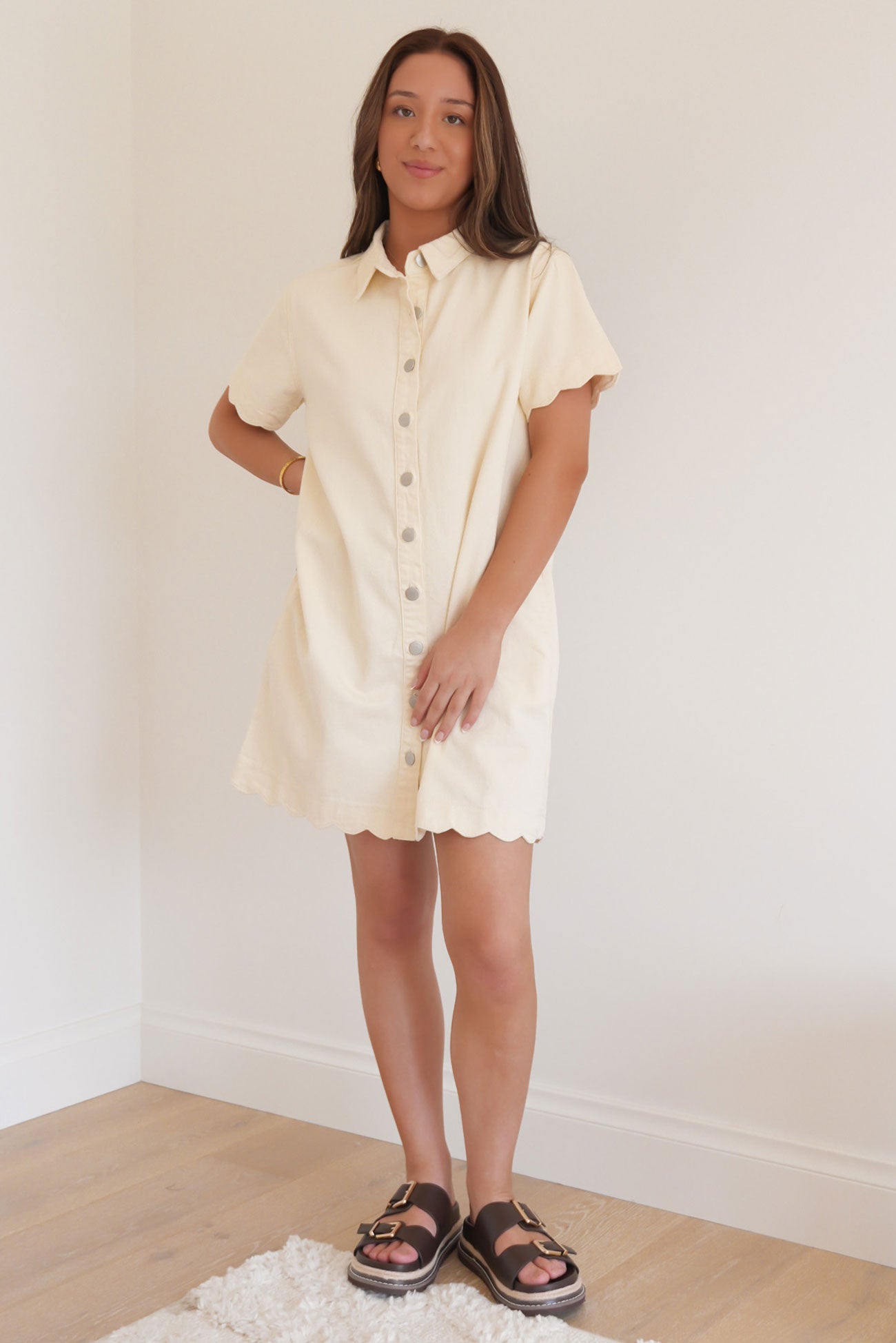 Vale Scalloped Denim Dress Parchment