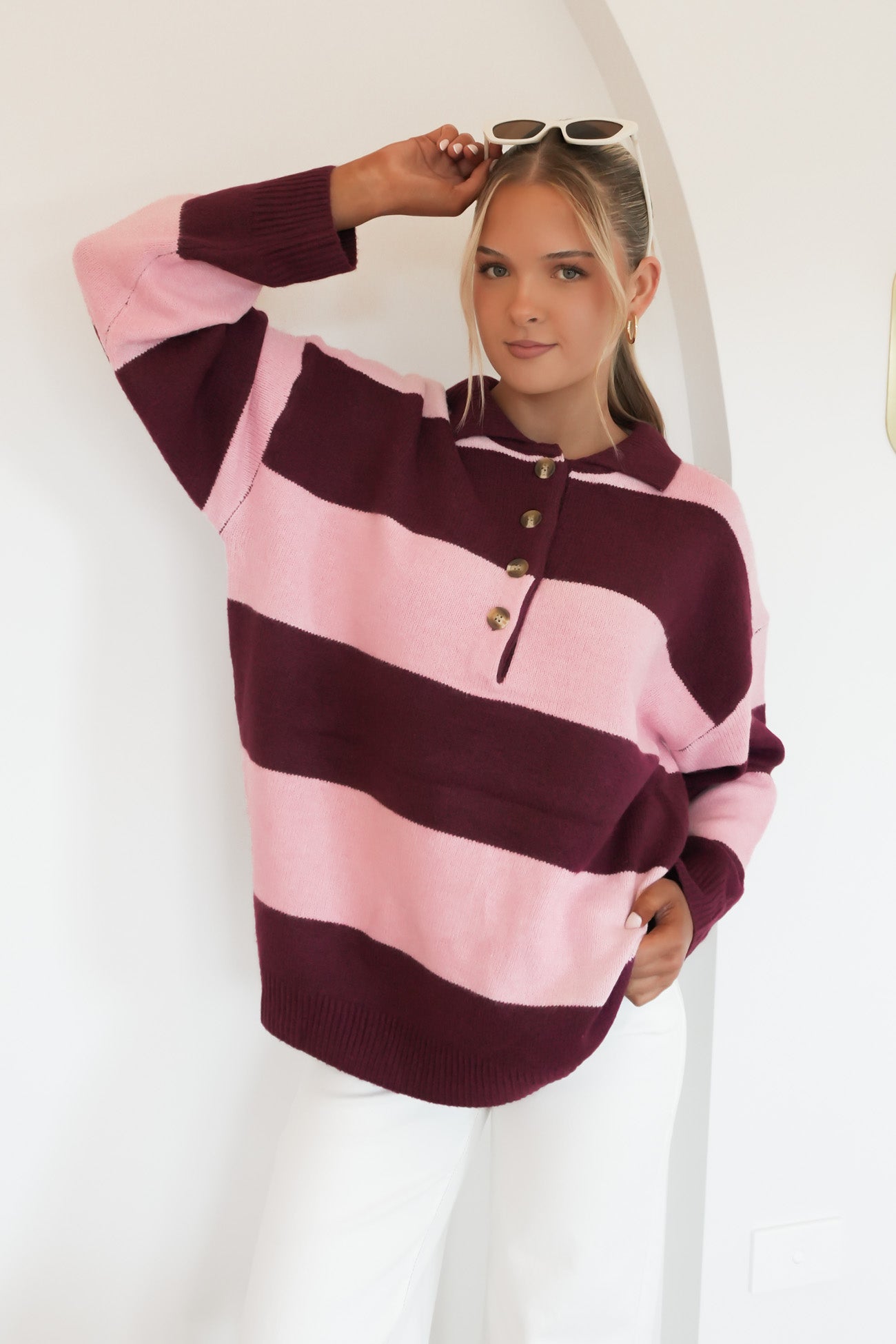 Valentina Rugby Knit Jumper Berry Stripe