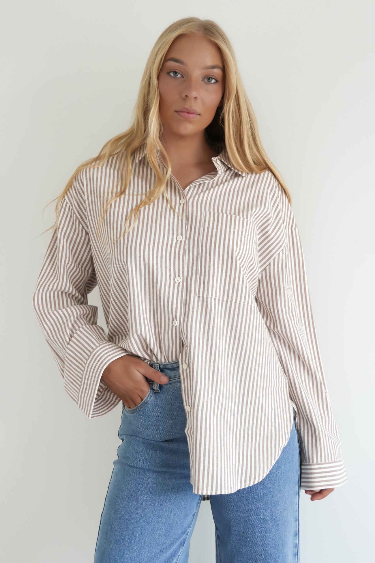 Valley Stripe Oversized Shirt Tan
