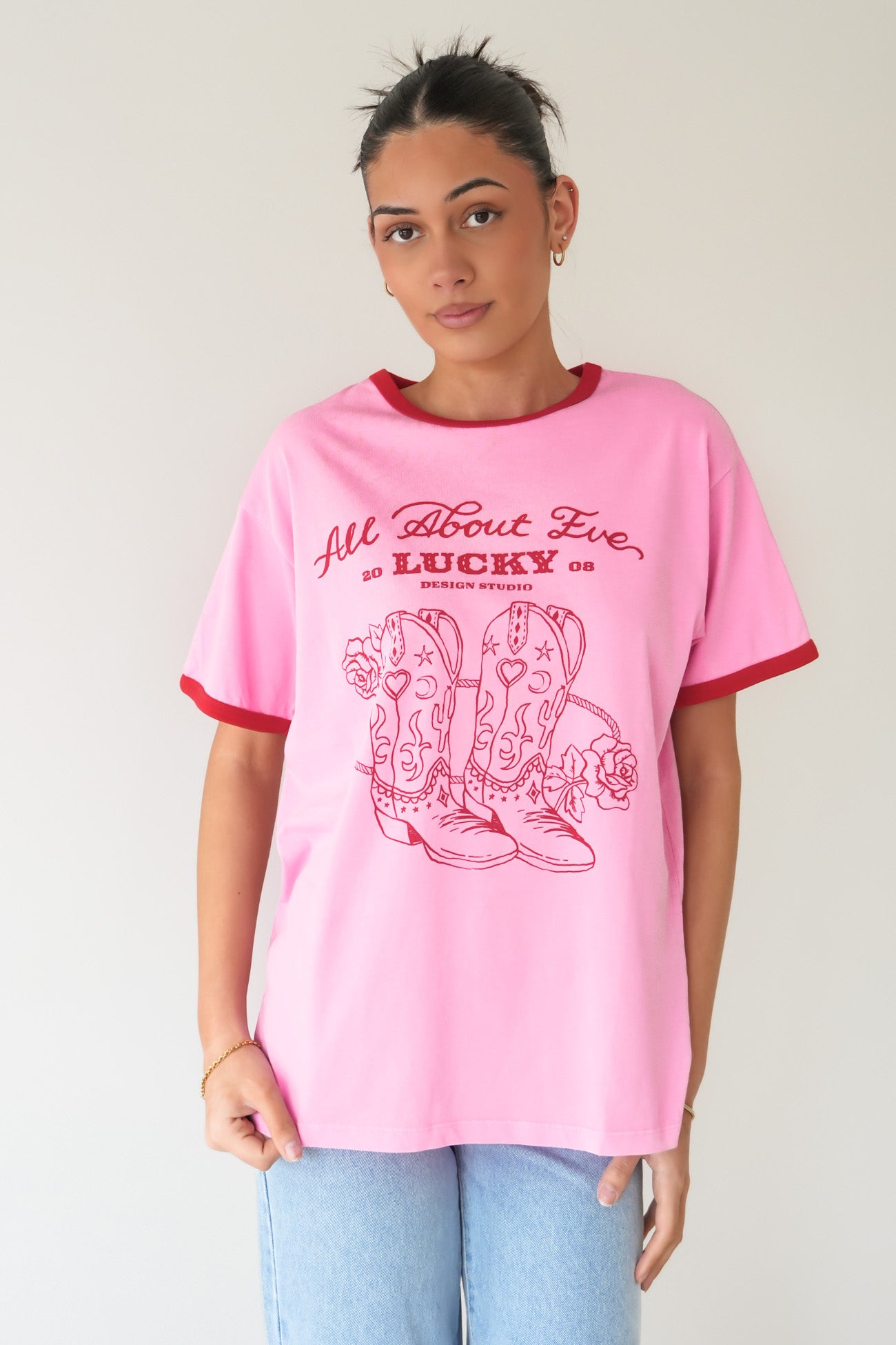 Western Luck Relaxed Tee Pink