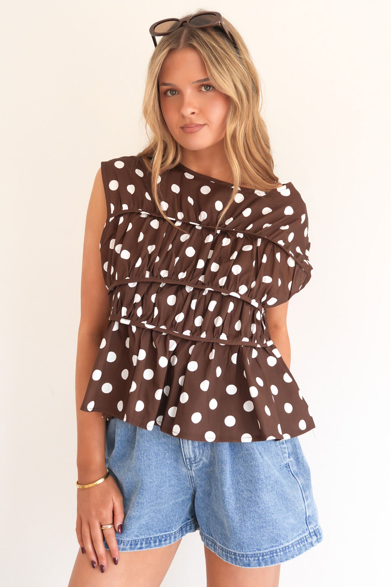 Zala Top Chocolate Polka Dot