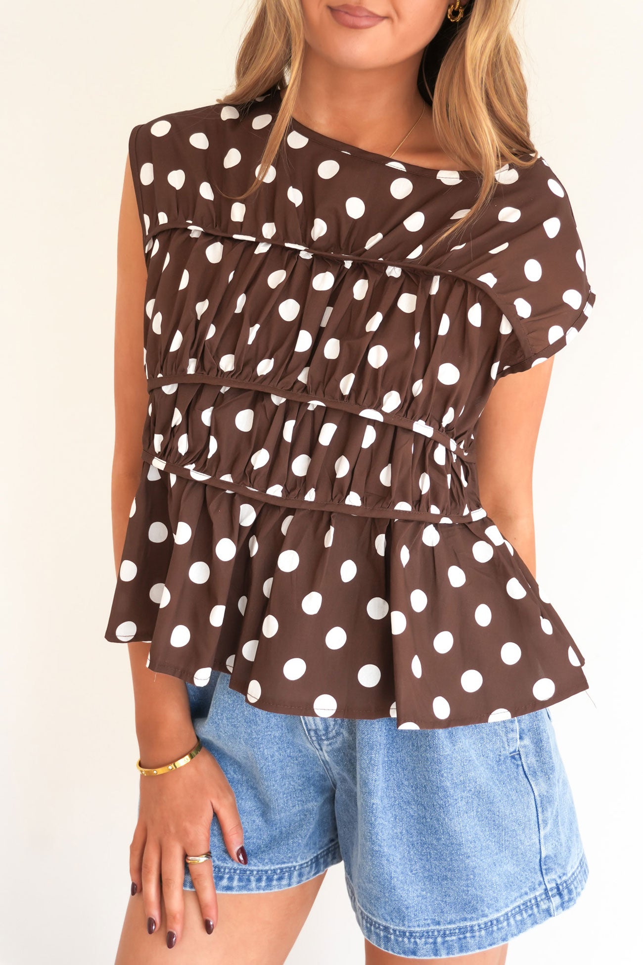 Zala Top Chocolate Polka Dot