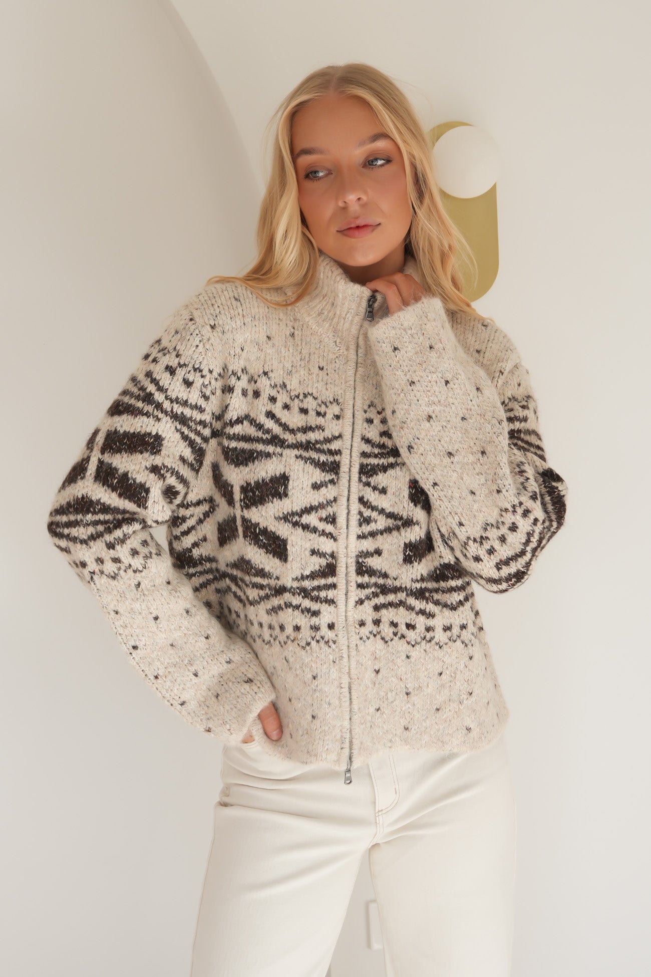 Zoe Knit Zip Thru Oat