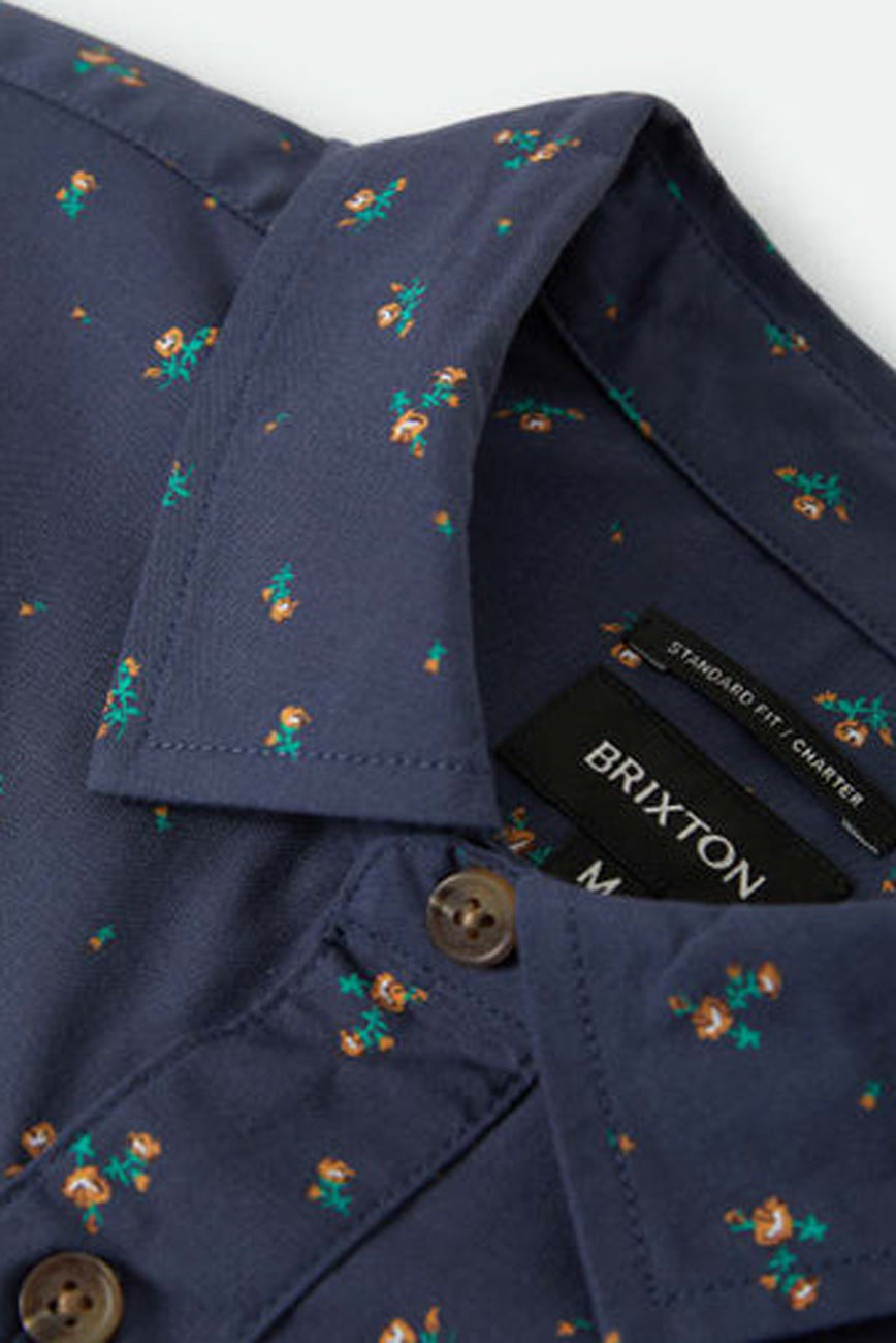 Charter Print Short Sleeve Woven Shirt Washed Navy Micro Floral