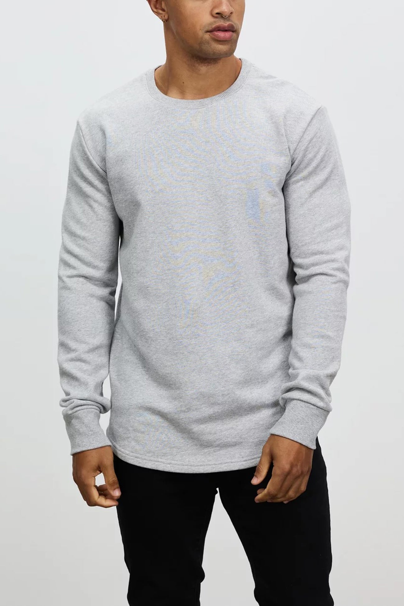 Curved Hem Crew Grey Marle