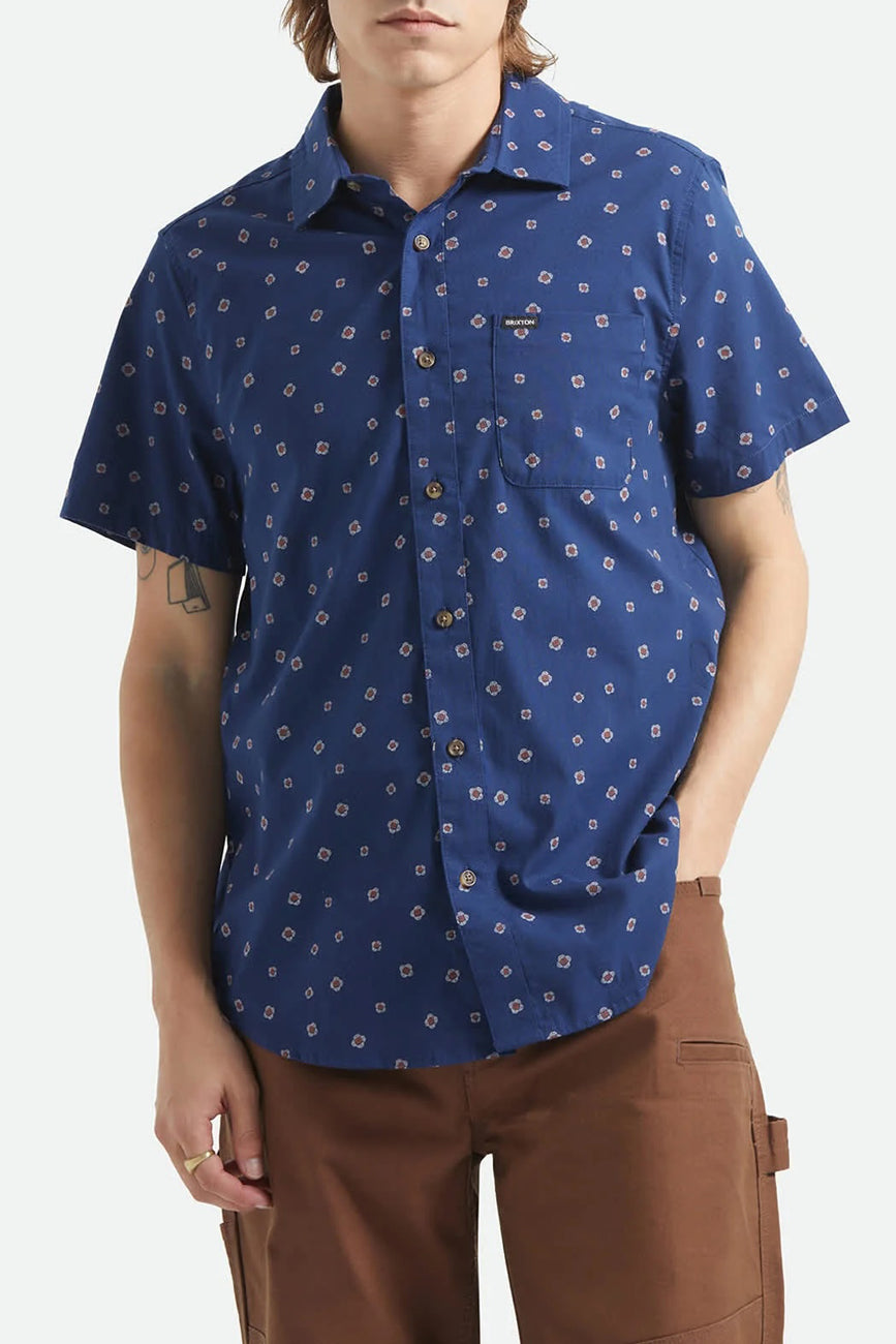 Charter Print Woven Short Sleeve Shirt Midnight Blue Geo