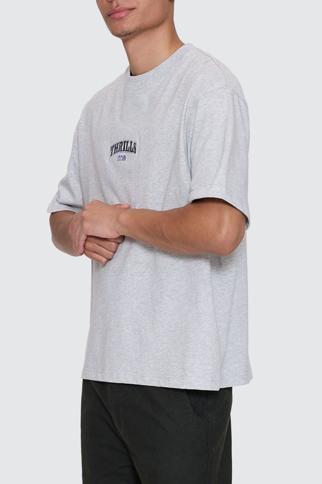 Victory Embro Box Fit Oversize Cropped Contrast Stitch Tee Snow Marle