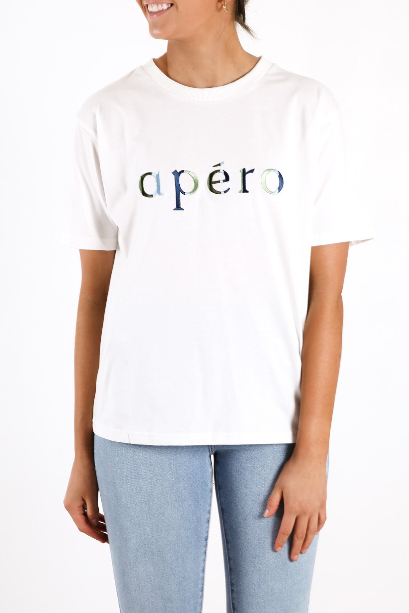 Journey Embroidered Tee White Blue Multi
