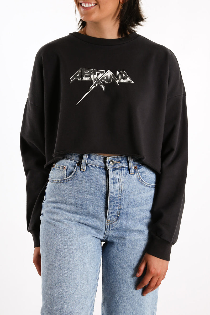 A Oversized Crop Sweater Graphic Black Fade