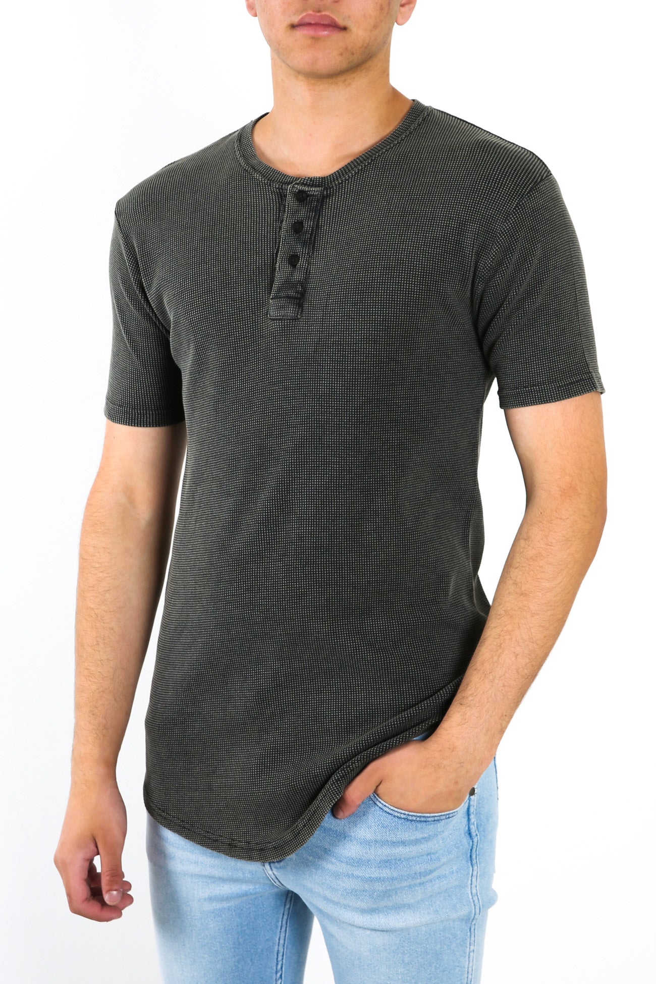 Acid Waffle Henley Washed Black