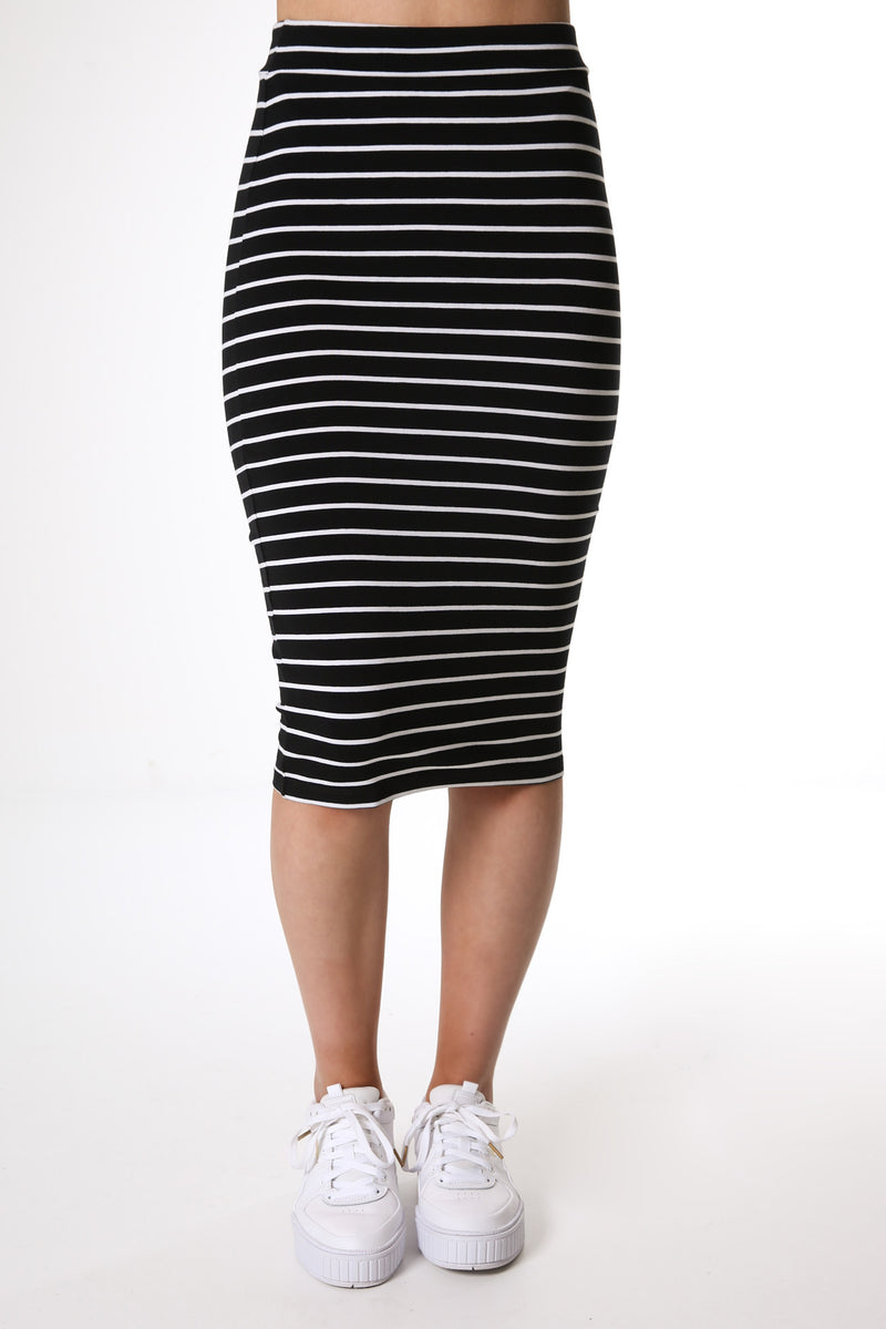 Alicia Midi Skirt Black White Stripe