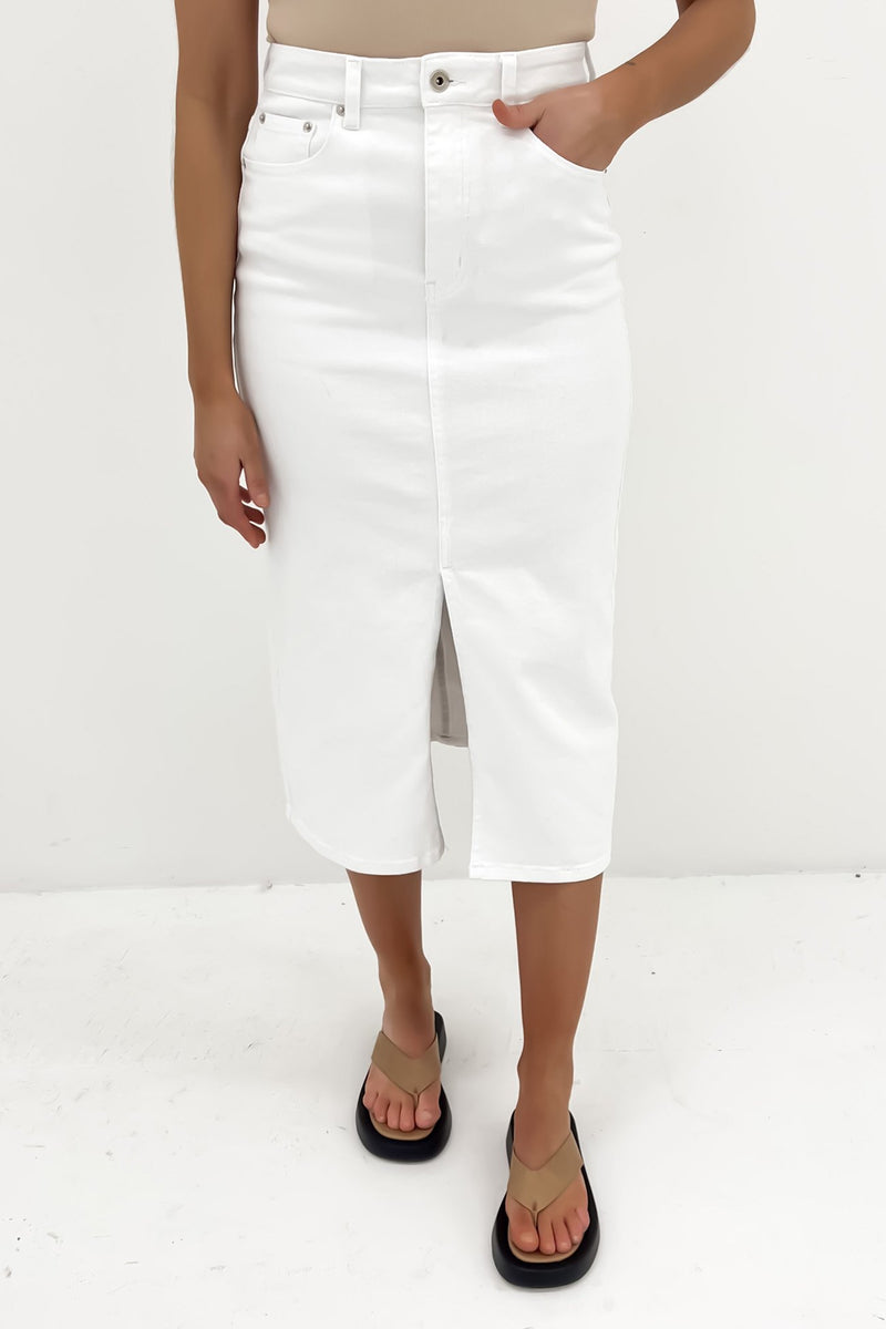 Alivia Denim Midi Skirt White