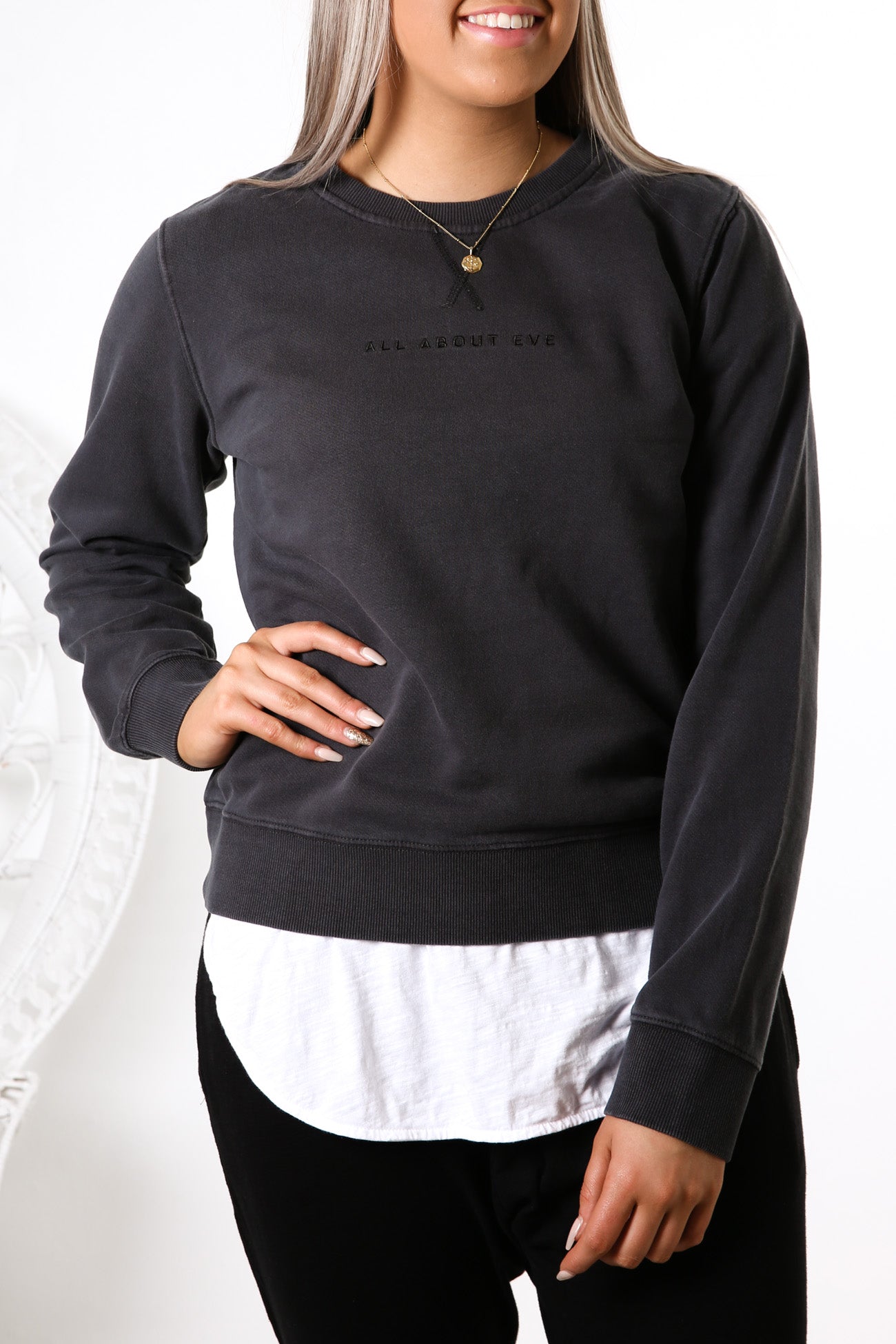 All About Eve Washed Crew Charcoal
