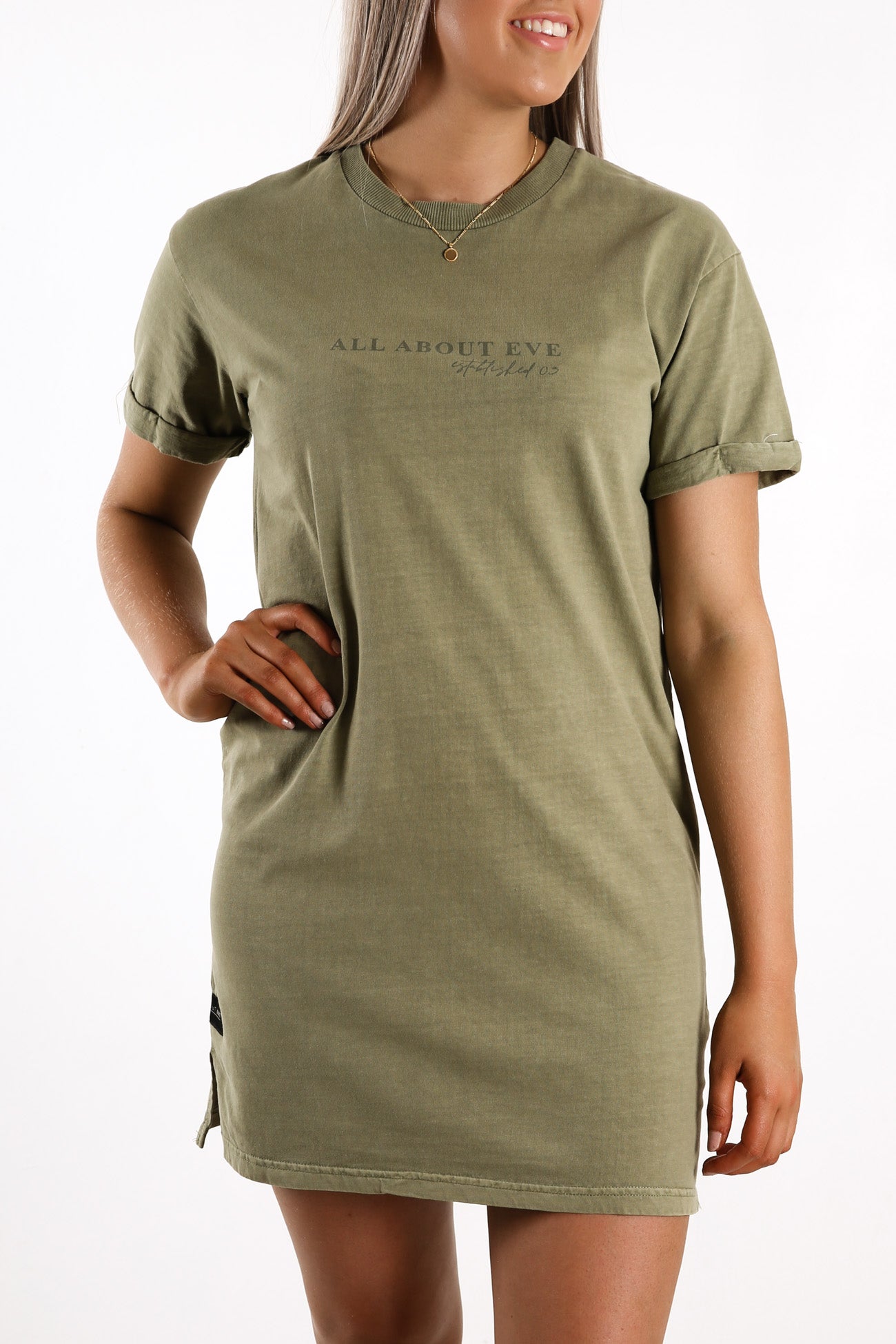 All About Eve Washed Tee Dress Khaki