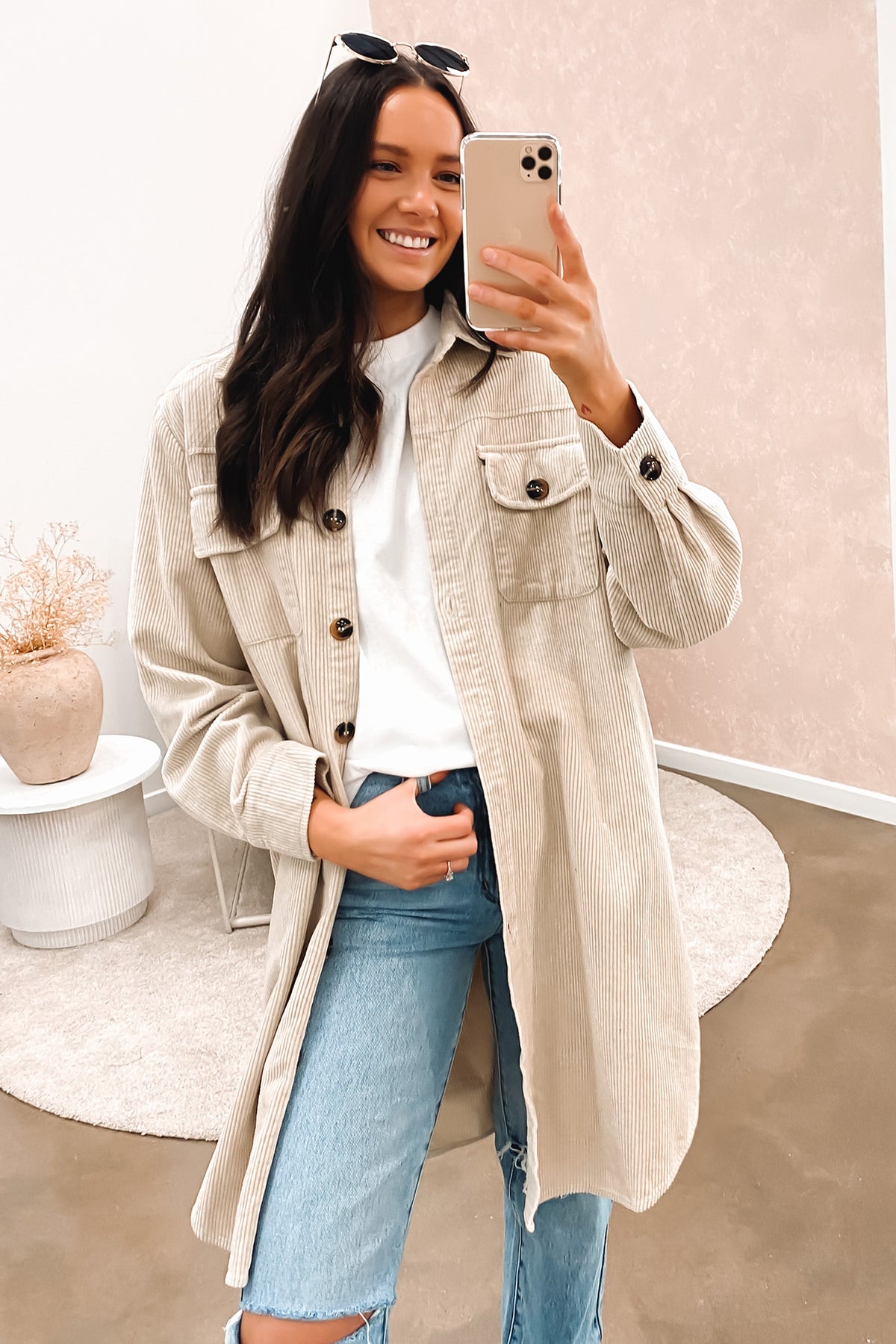Alyssa Cord Shacket Cream Jean Jail
