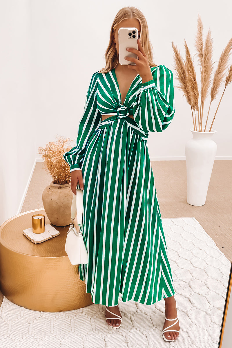 Amari Midi Dress Green Stripe