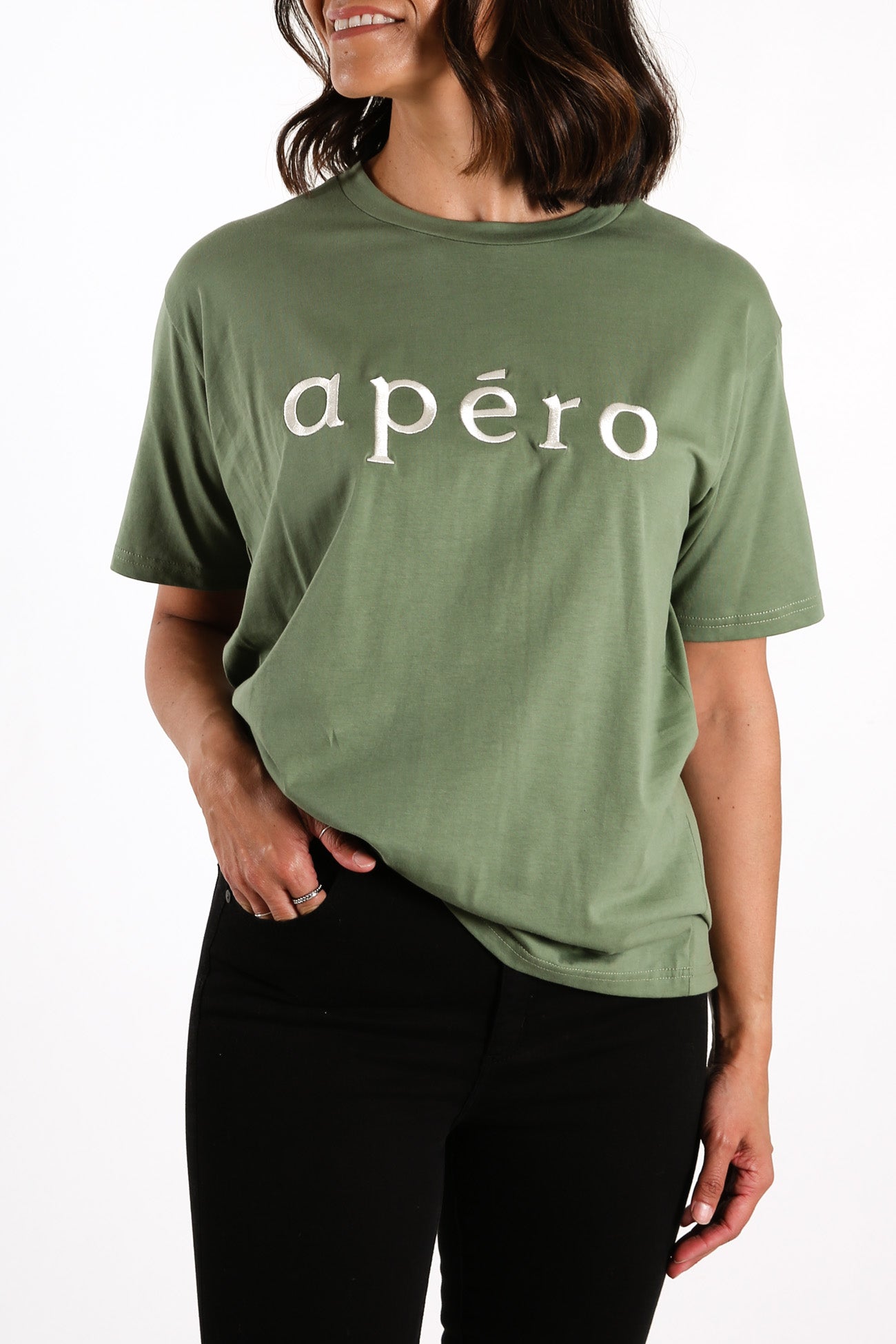 Apero Embroidered Tee Forest Green Cream