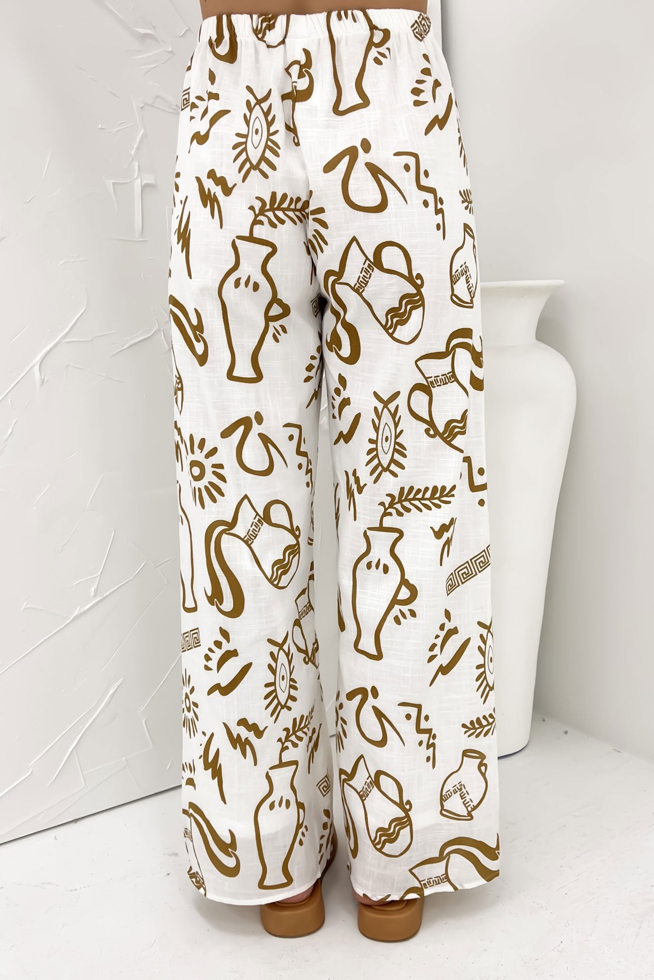 Aphaea Pant Set White Tan Aztec Vase