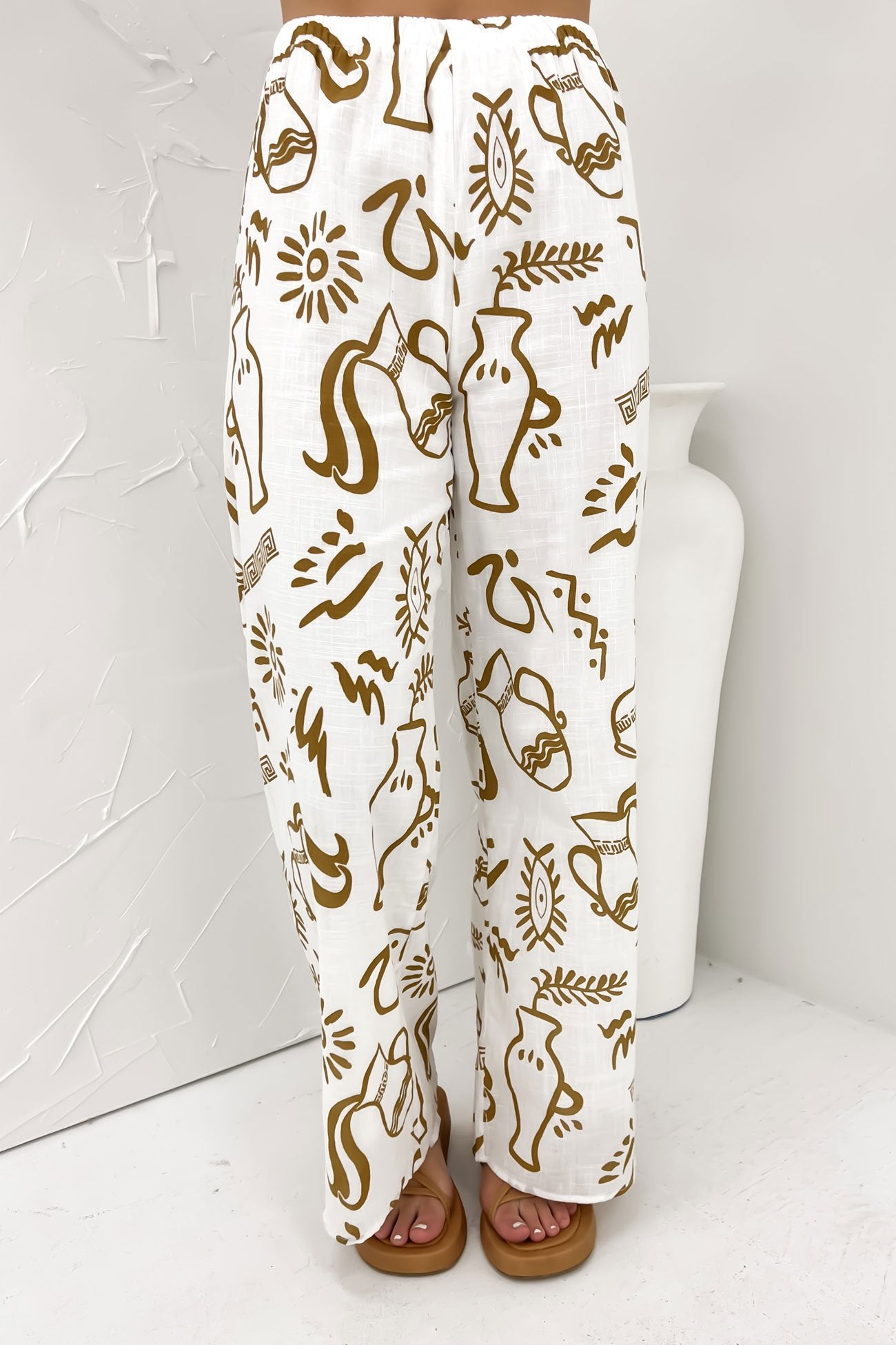 Aphaea Pant Set White Tan Aztec Vase