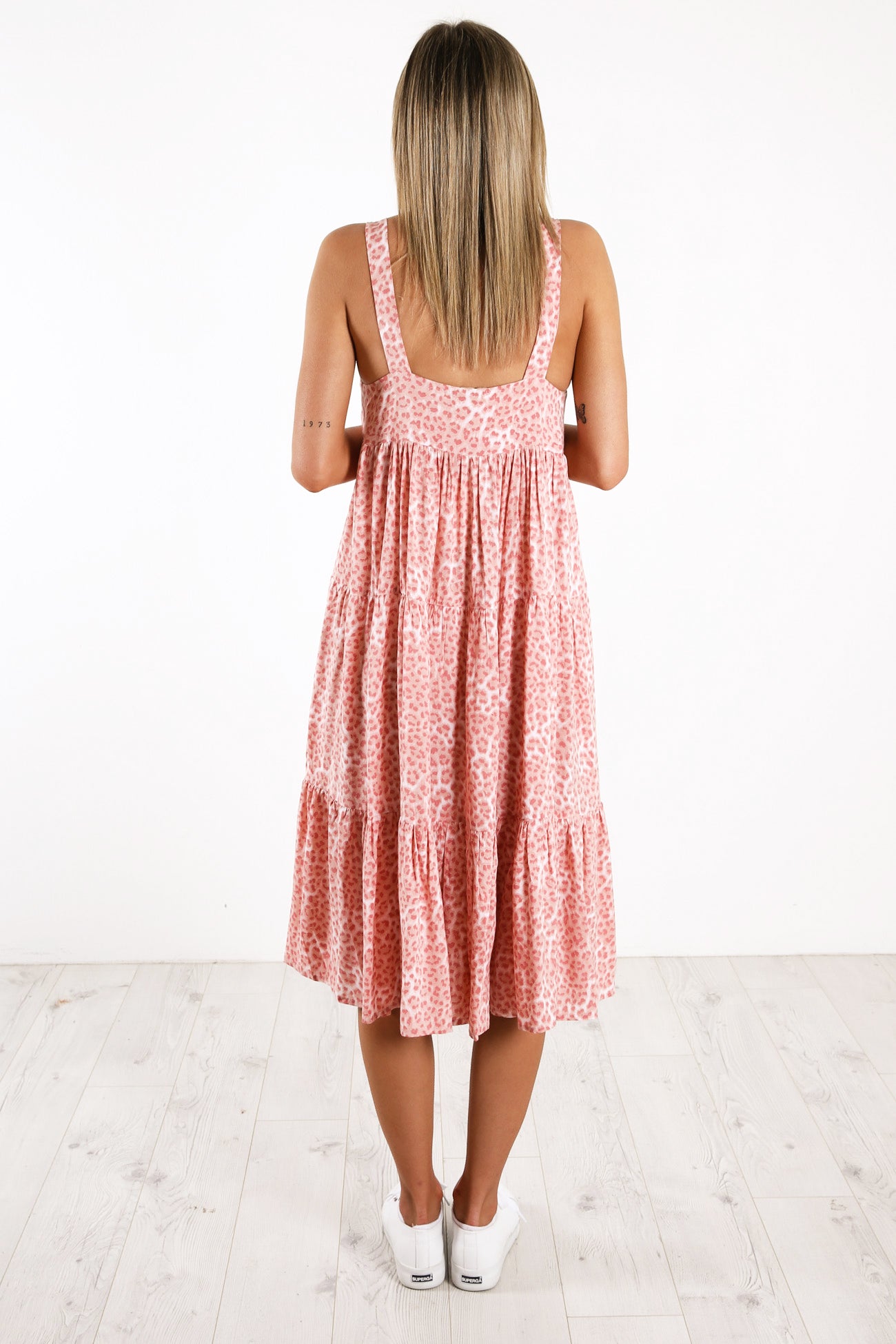 Avril Midi Dress Pink Leopard