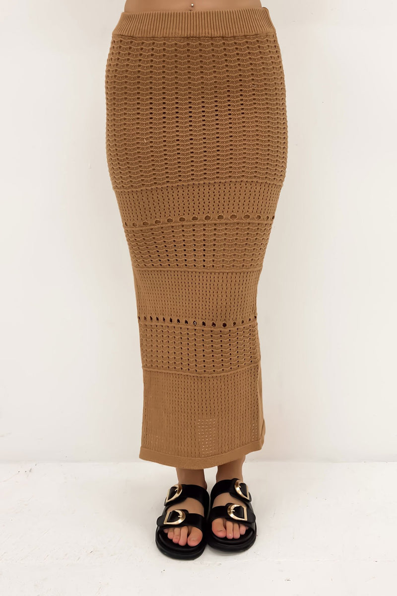 Baylor Crochet Maxi Skirt Brown