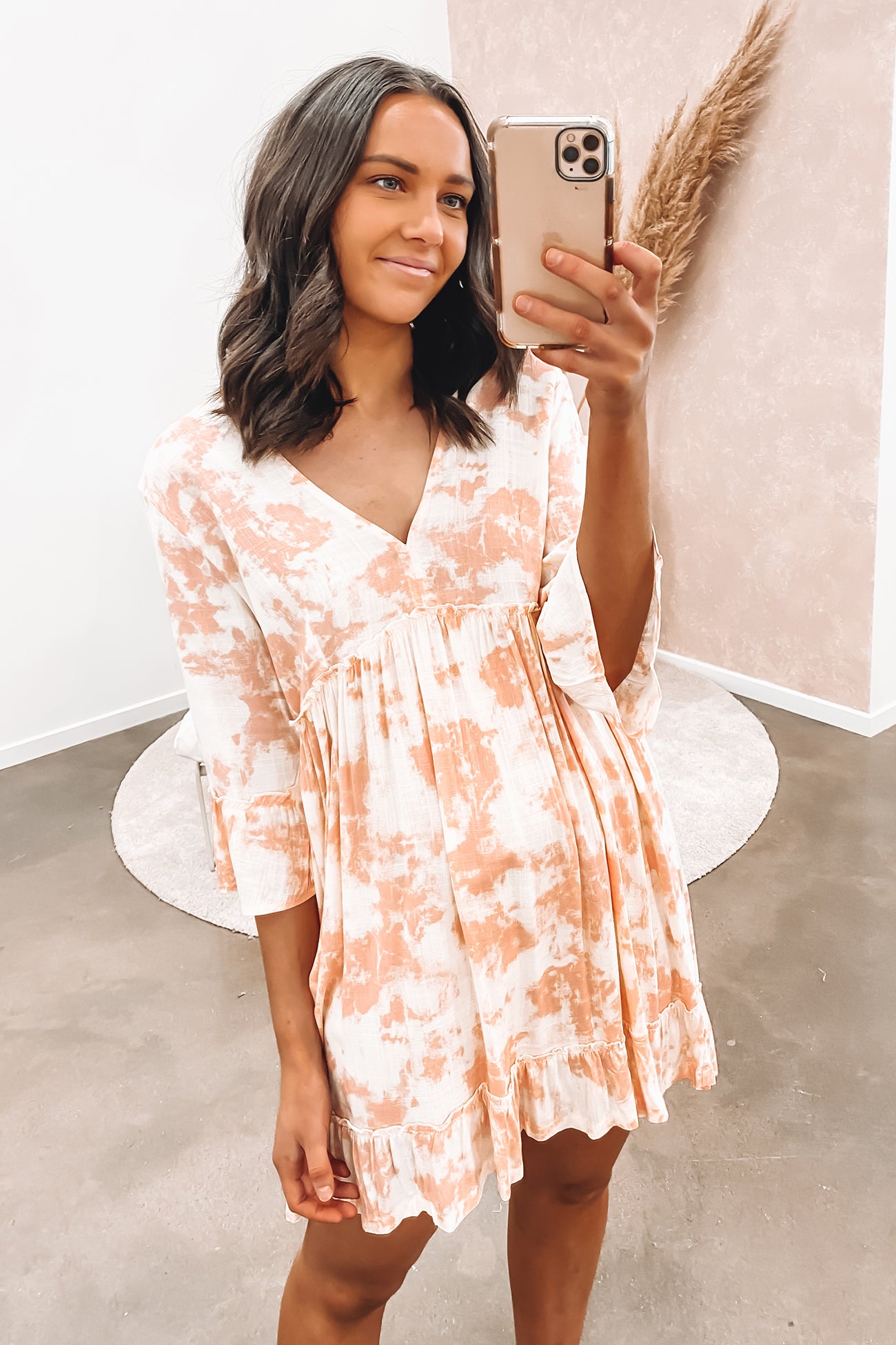 Bell Sleeve Dress Coral Almond