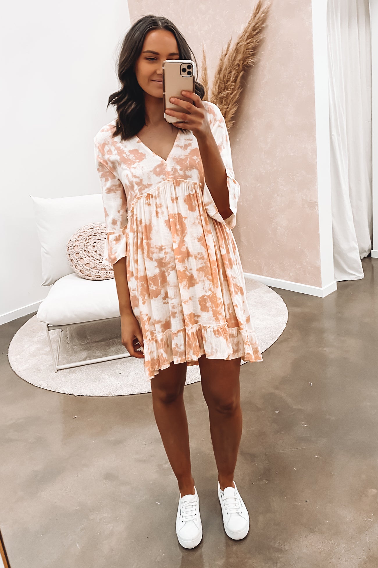 Bell Sleeve Dress Coral Almond