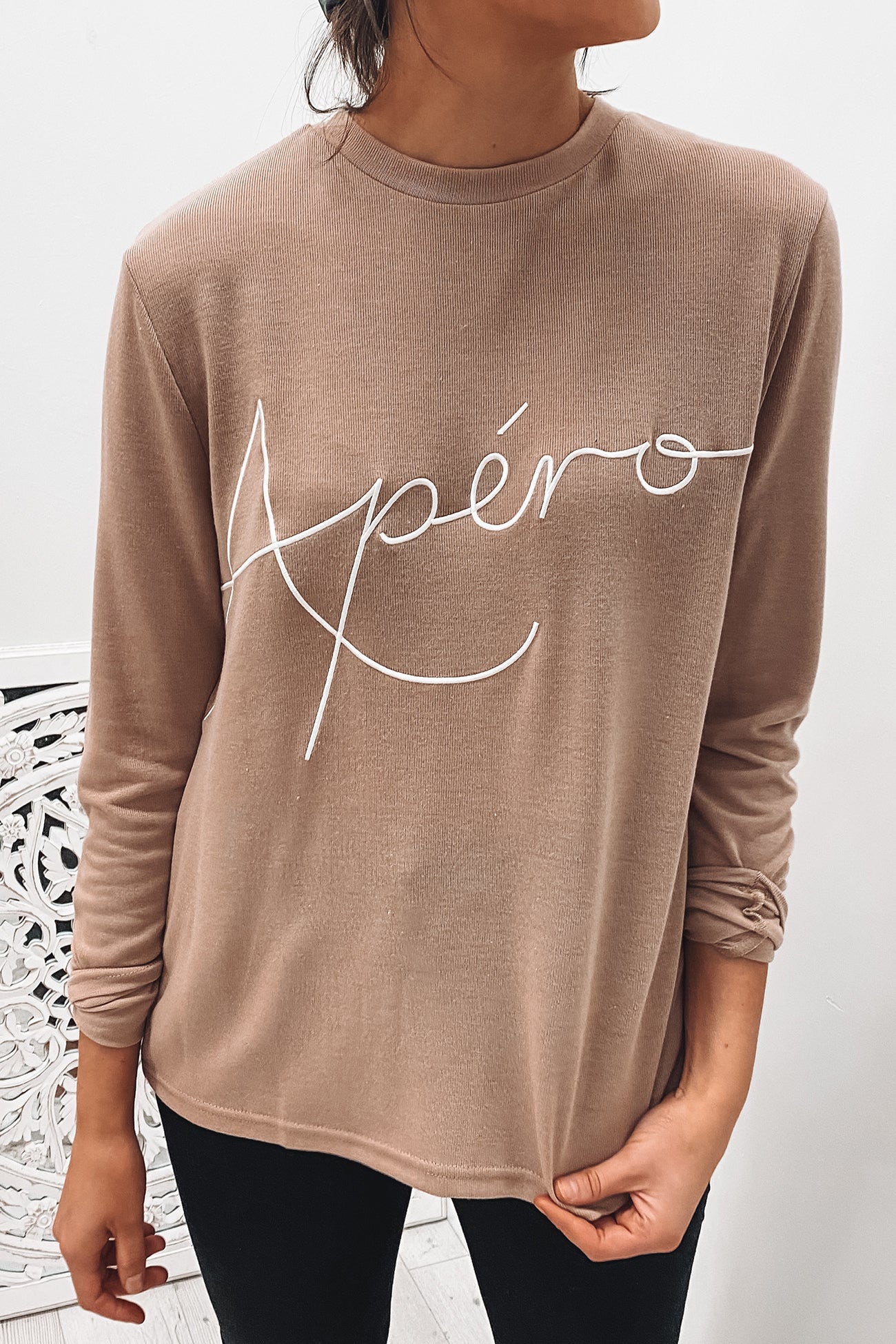 Blaise Embroidered Long Sleeve Top Blush Nude