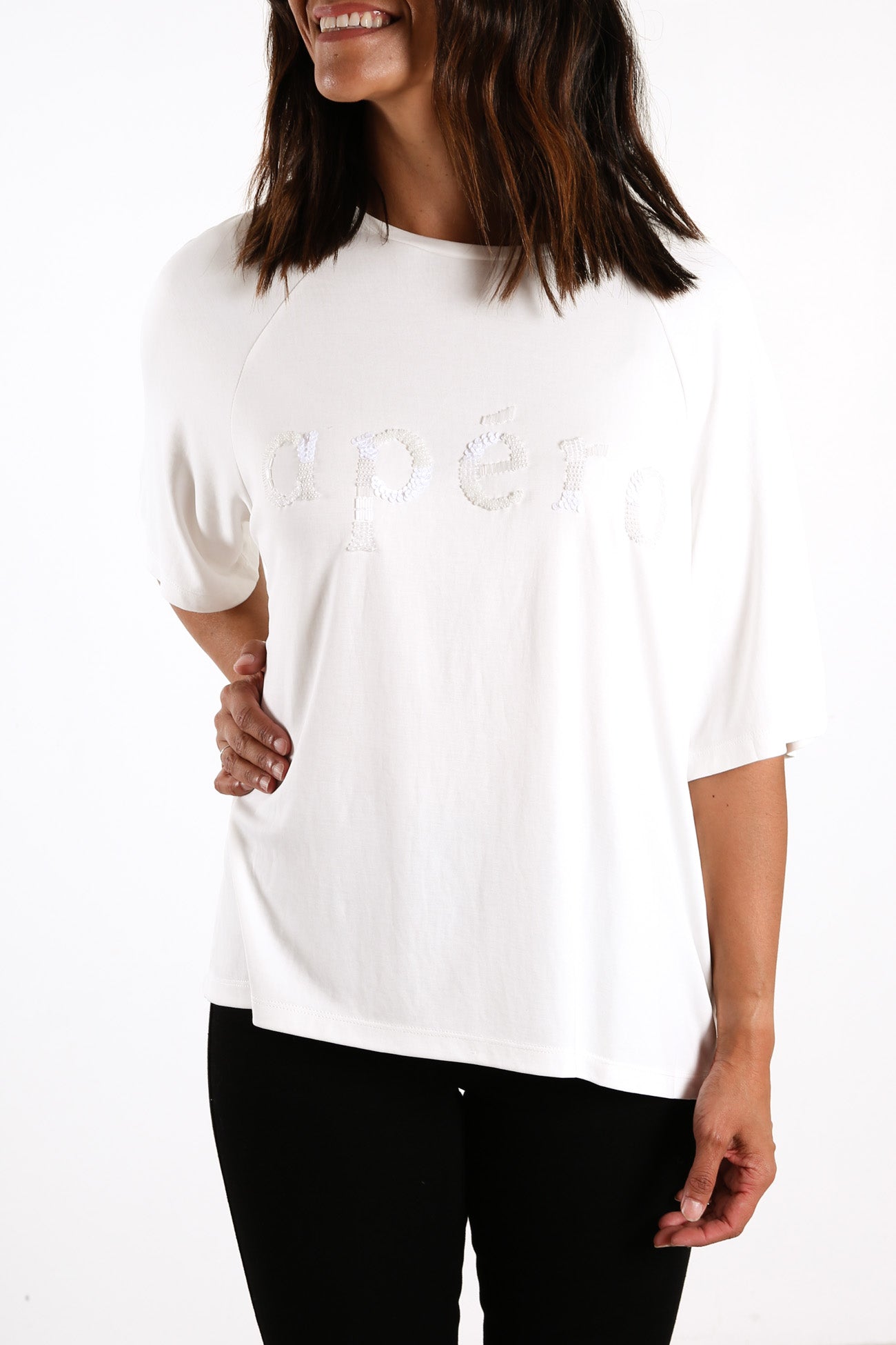 Blanc Beaded Oversized Tee White