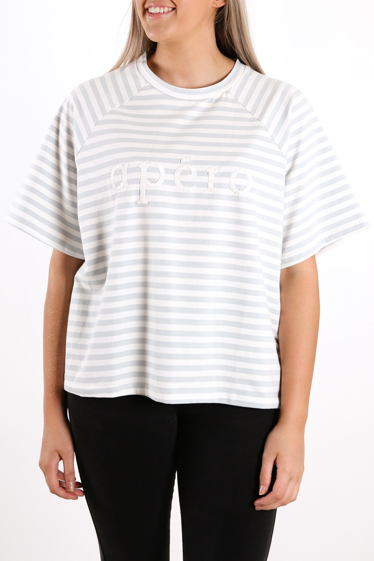 Boi Stripe Oversized Tee Light Blue White